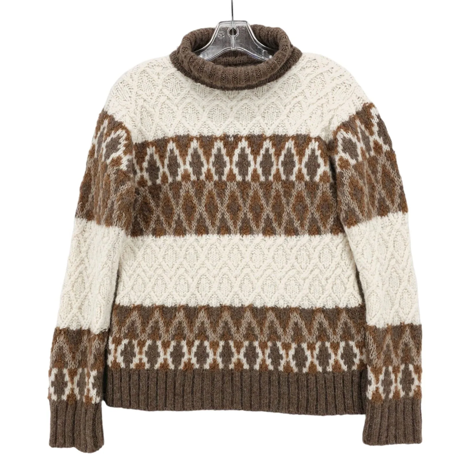 FAHERTY Frost Fairisle Turtleneck Sweter Alpaca Blend Peru in Neutral Peak XS