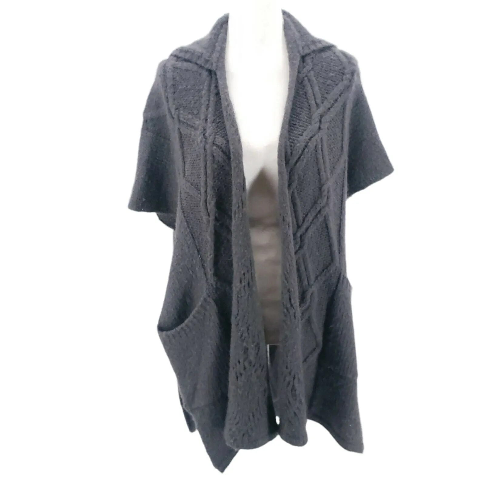 WOODEN SHIPS Open Hooded Poncho Cardigan Mohair Wool Gray Pockets S/M