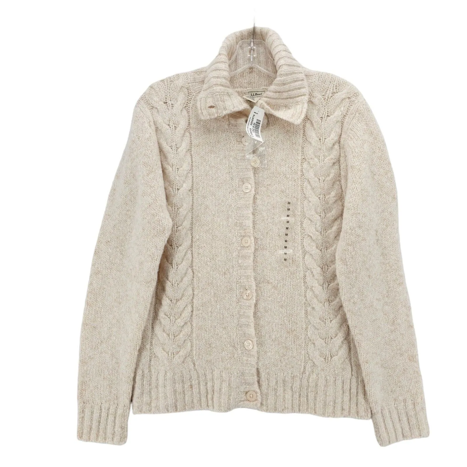 NWT L.L. BEAN Swift River Cardigan Sweater Cream Heather Women's MEDIUM