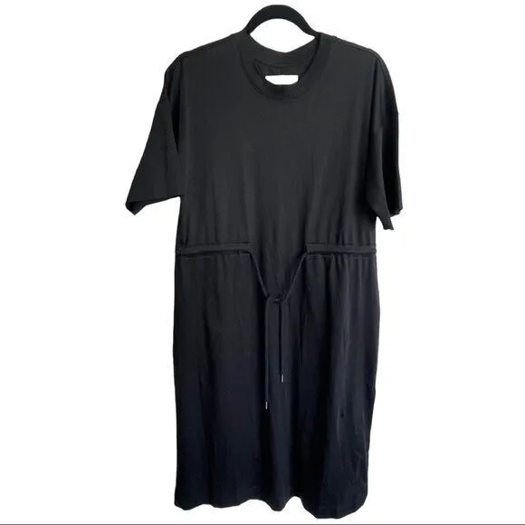 EVERLANE Black 100% Cotton Midi Dress Drawstring Waist Size XS