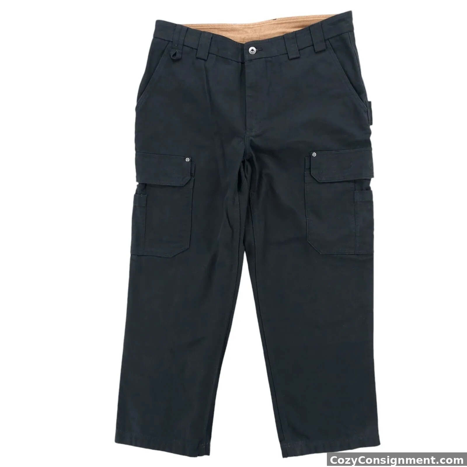 DULUTH TRADING Fire Hose Relax Fit Cargo Work Pants Black Canvas 38x30