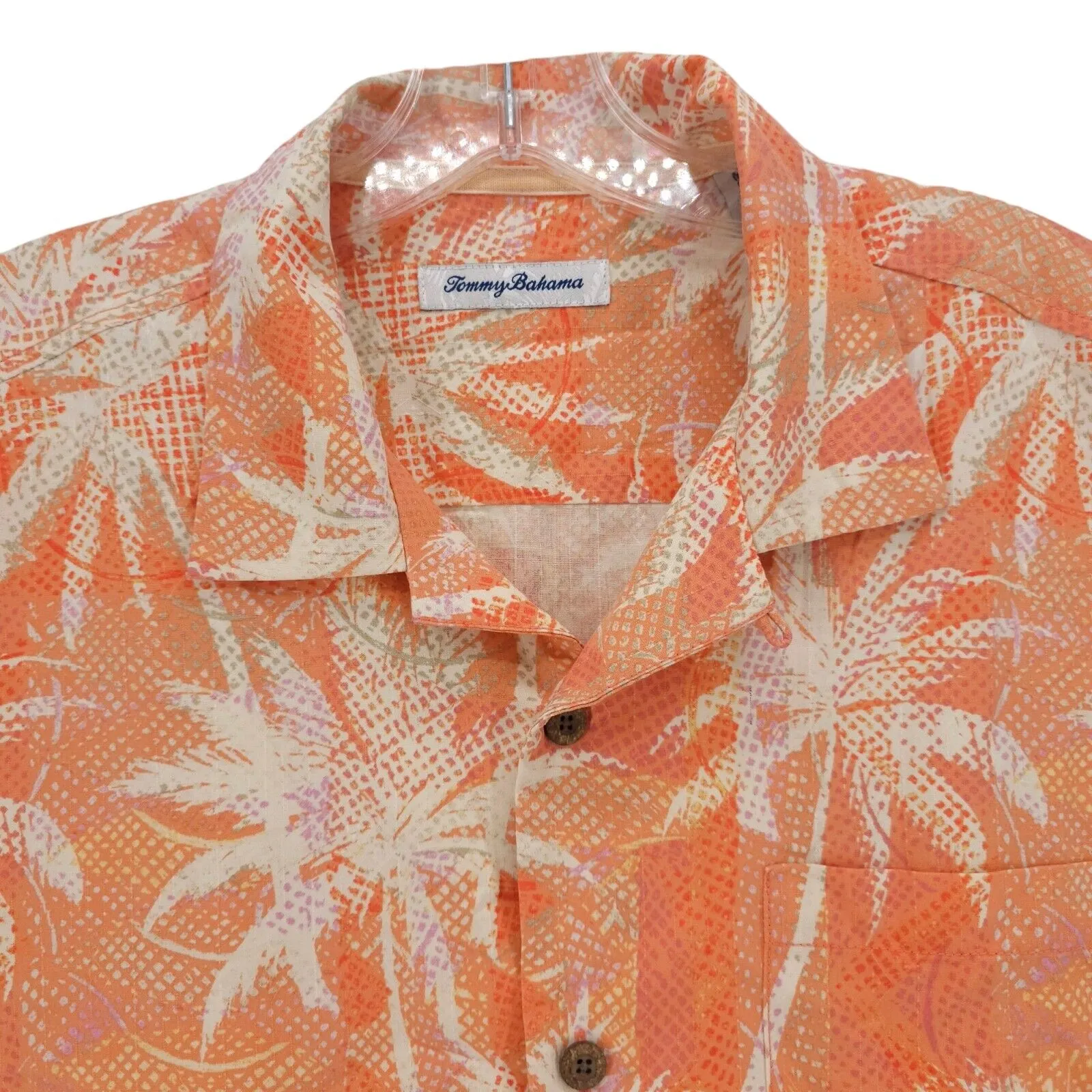 TOMMY BAHAMA Island Zone Palm Exposure Camp SS Shirt Orange Tropical MEDIUM