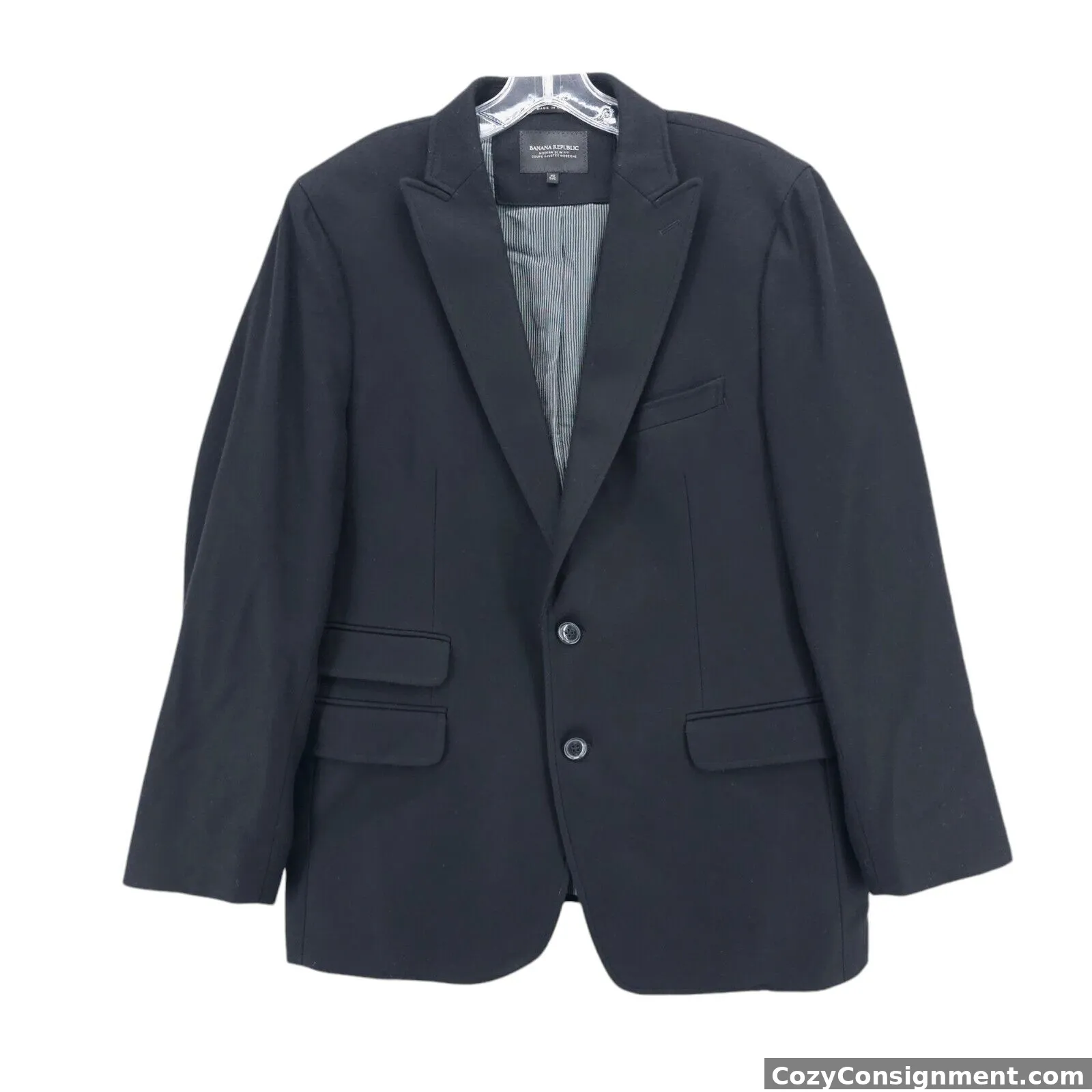 BANANA REPUBLIC Modern Slim Black Wool Blazer Jacket Peak Lapel 42S