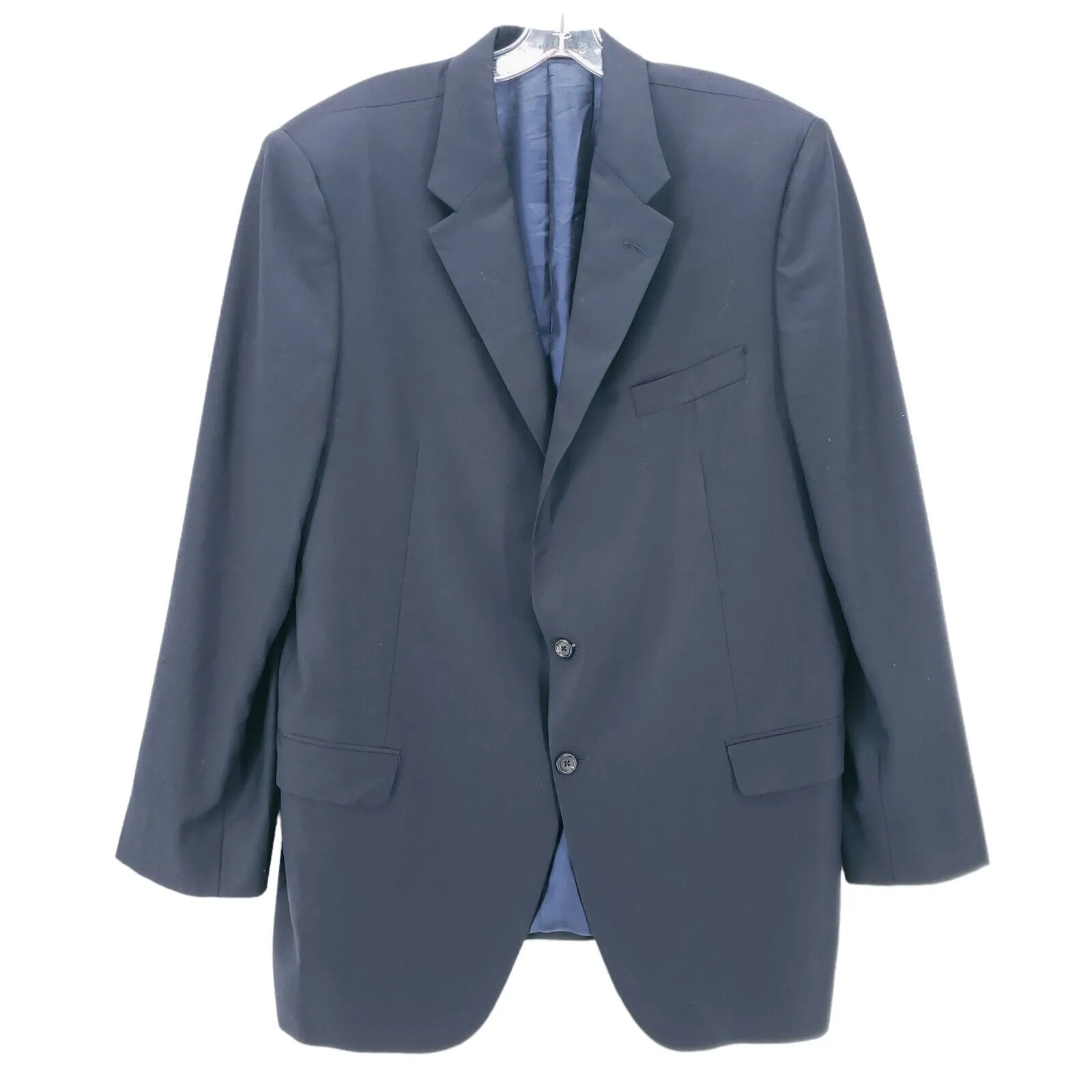 Hickey Freeman Loro Piana Addison Solid Blue Tasmanian Super 130's Wool 48 XLG