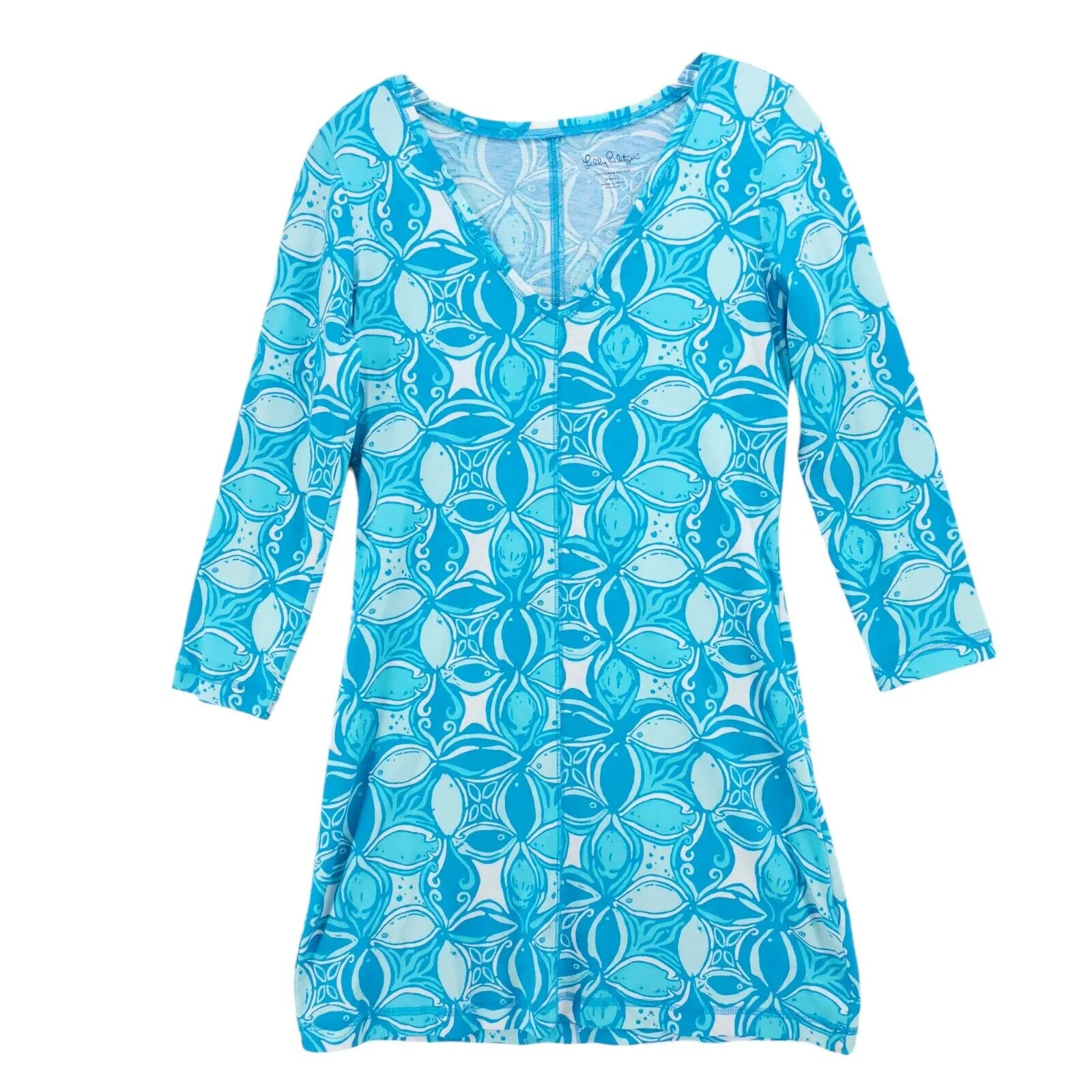 Lilly Pulitzer Juliet Dress What a Racquet Blue 100% Pima Cotton 91327 SMALL