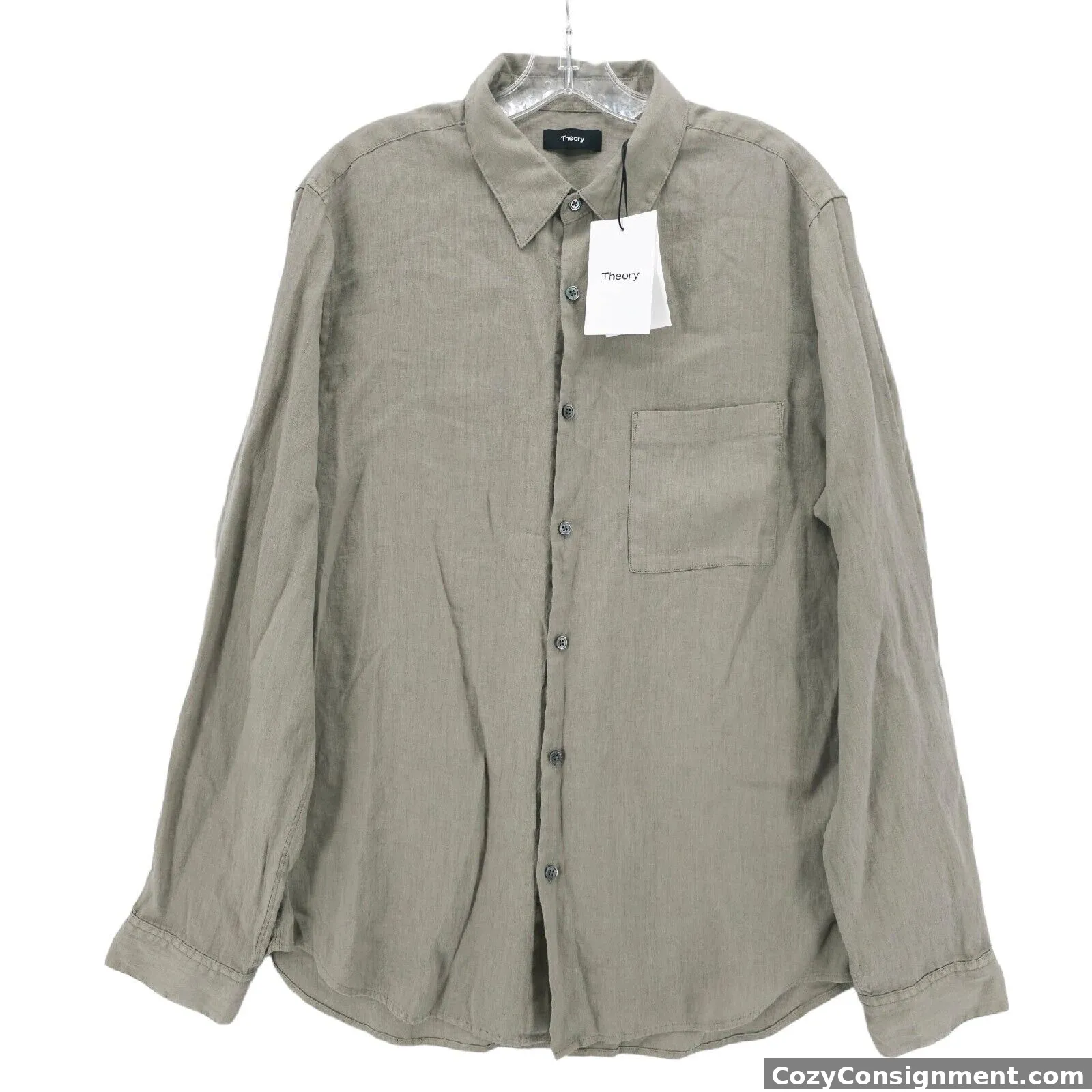 NWT THEORY 100% Linen Irving Shirt Button Up Long Sleeve in WASABI  $225 LARGE