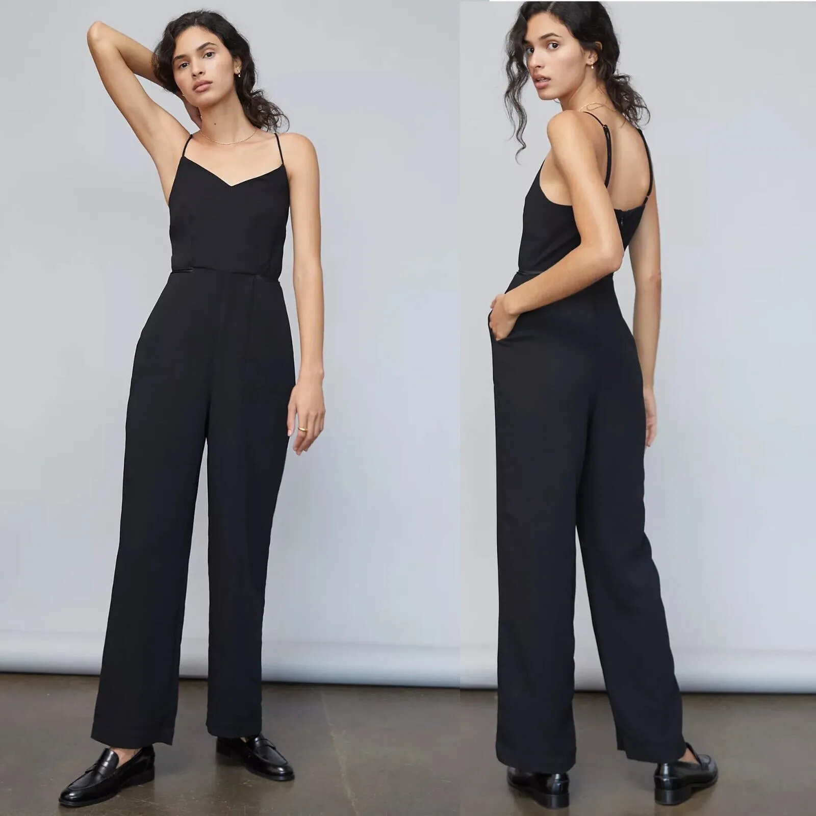 NWT Anthropologie Maeve Magdalena Jumpsuit Black Minimalistic Strappy Size 2