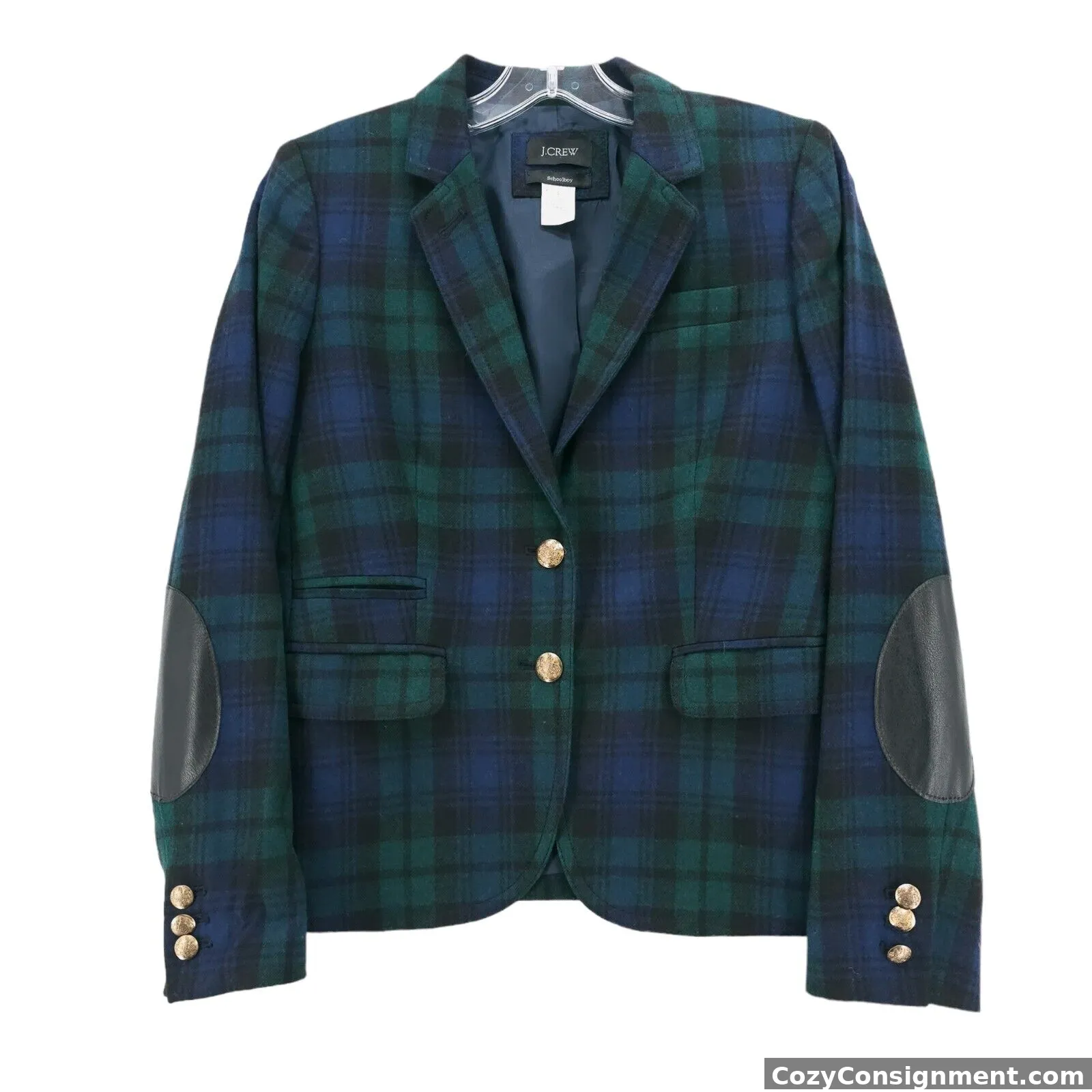 J. CREW Schoolboy Blazer Blackwatch Tartan Elbow Patches 100% Wool Size 2