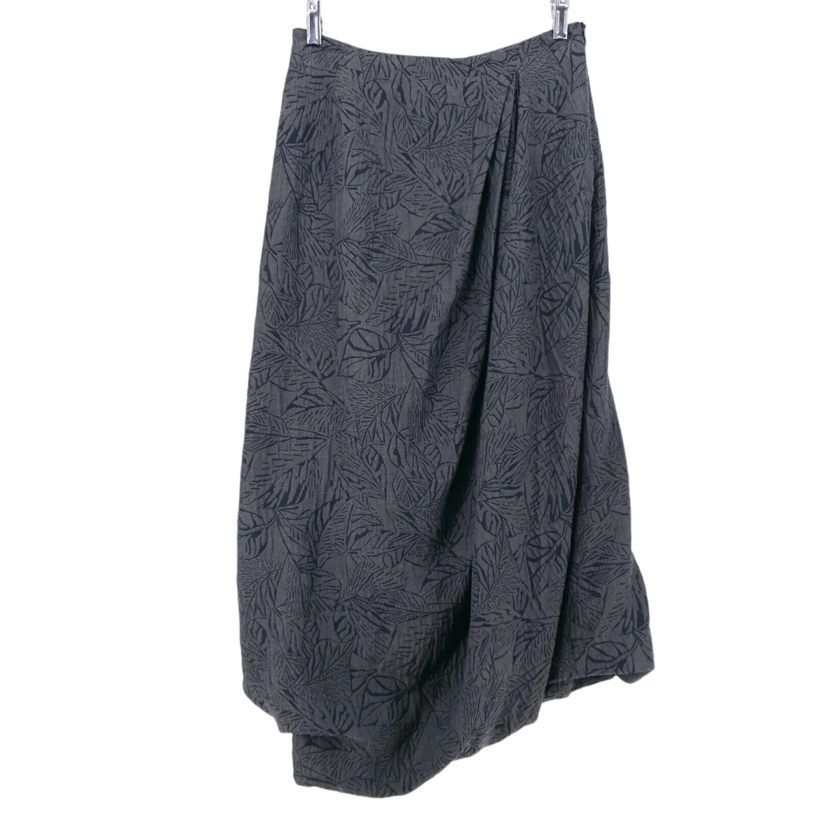 OSKA Skirt Bubble Hem Asymmetric Lagenlook Gray Leaf Pattern Size Regular 1