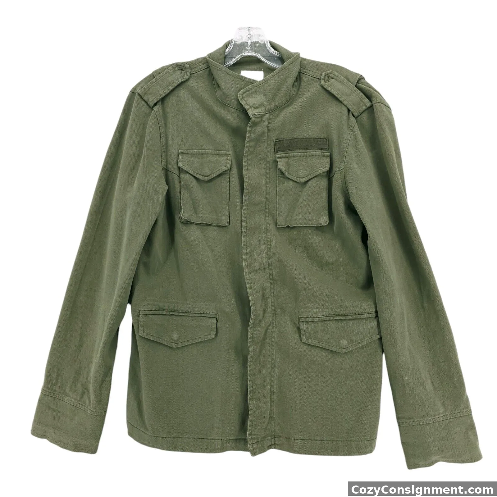 ANINE BING Army Green Jacket Cotton Blend Stretch Epaulettes Size SMALL