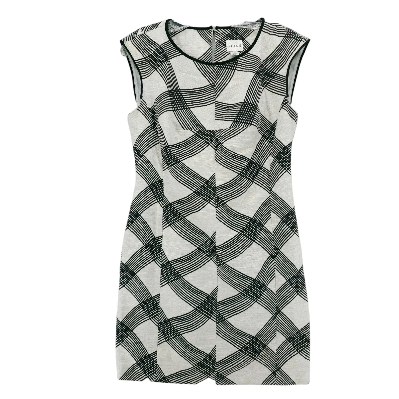 Reiss Antibes Multi Checkered Dress Black Cream Geometric Wave Textured US 8