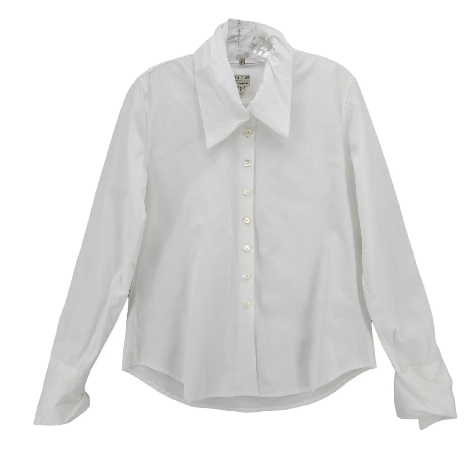 PAUW Amsterdam White 100% Cotton Shirt Asymmetrical Puffy Collar Size 2