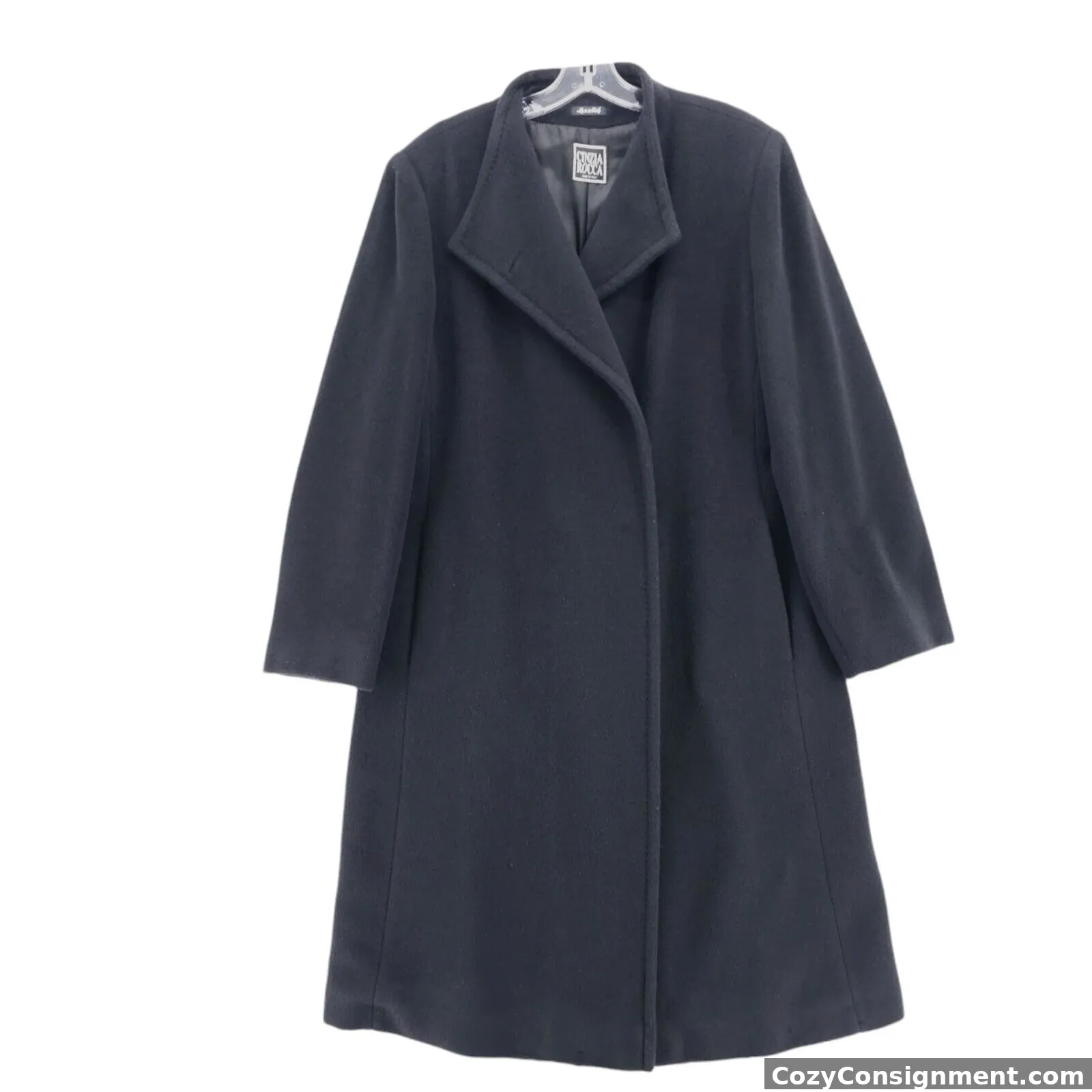 CINZIA ROCCA Black 100% Wool Coat Made in ITALY Size US 14