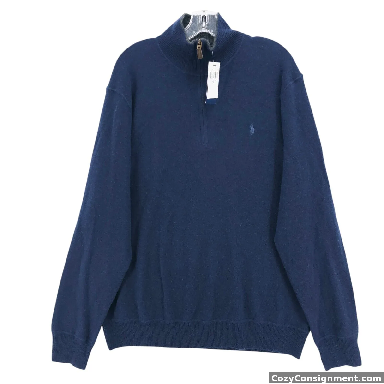 NWT POLO RALPH LAUREN Blue 100% Cashmere 1/4 Zip Knit Sweater Washable Men's XL