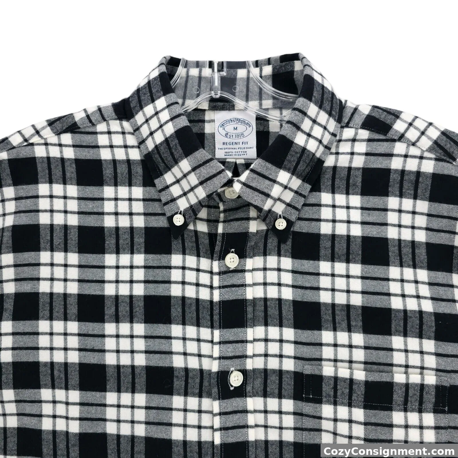 BROOKS BROTHERS Regent Fit LS Shirt Black White Plaid Egyptian Cotton EUC Medium