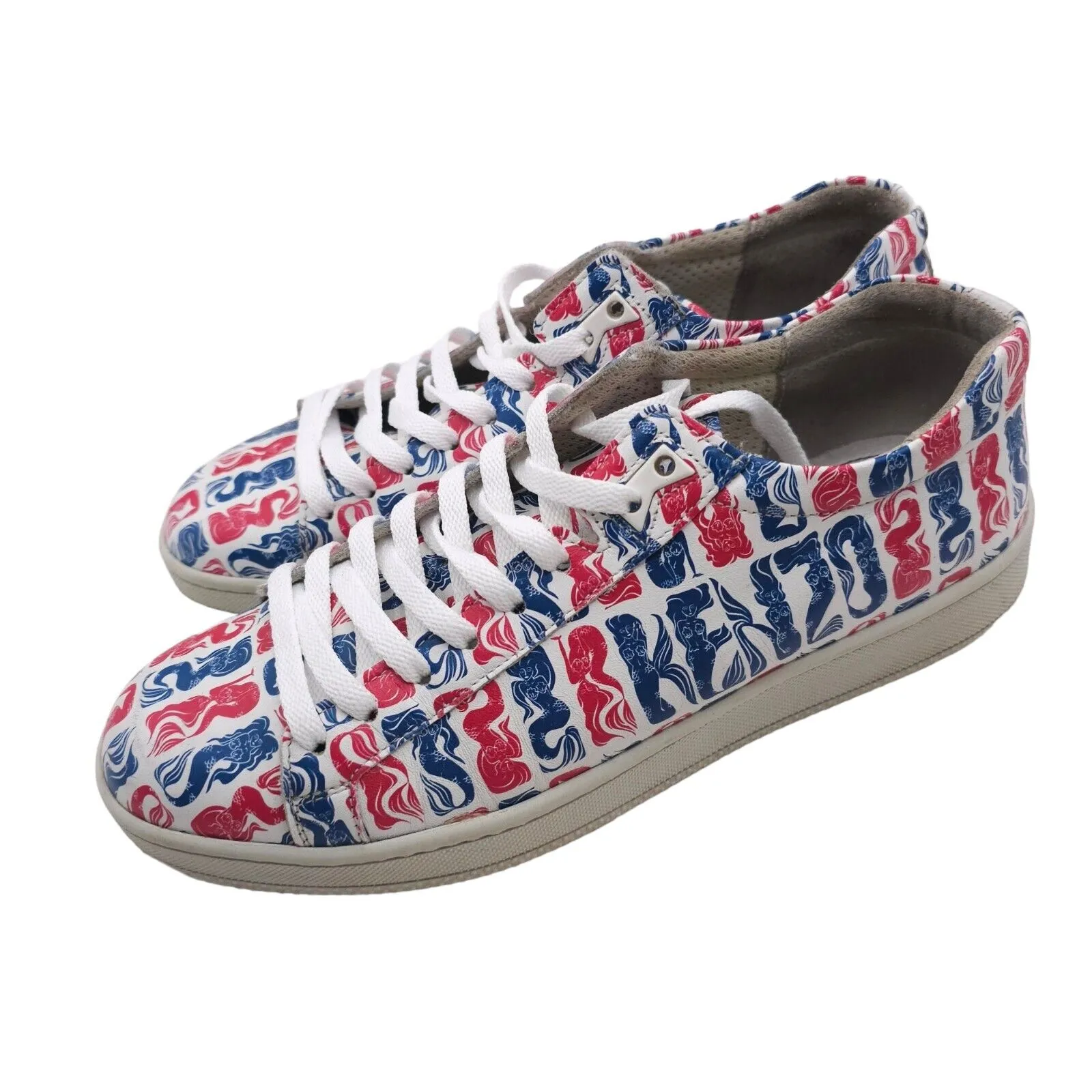 Kenzo Paris Men's Leather Sneakers White Red Blue Spell Out Size 41/8US