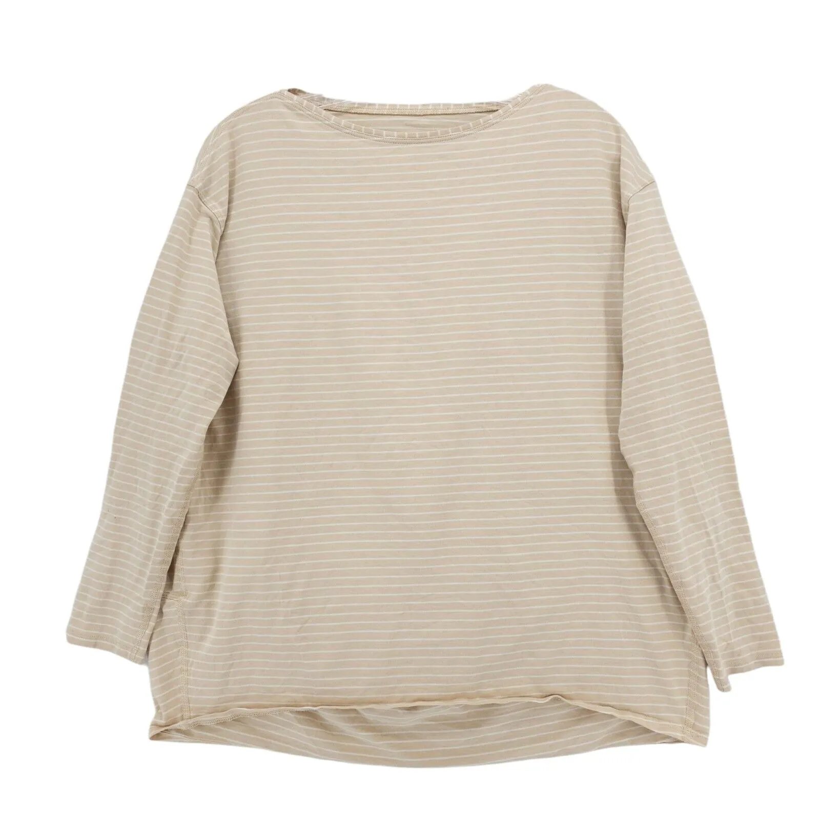 LULULEMON Back In Action Long Sleeve Shirt Beige White Striped Est. Size 8/10