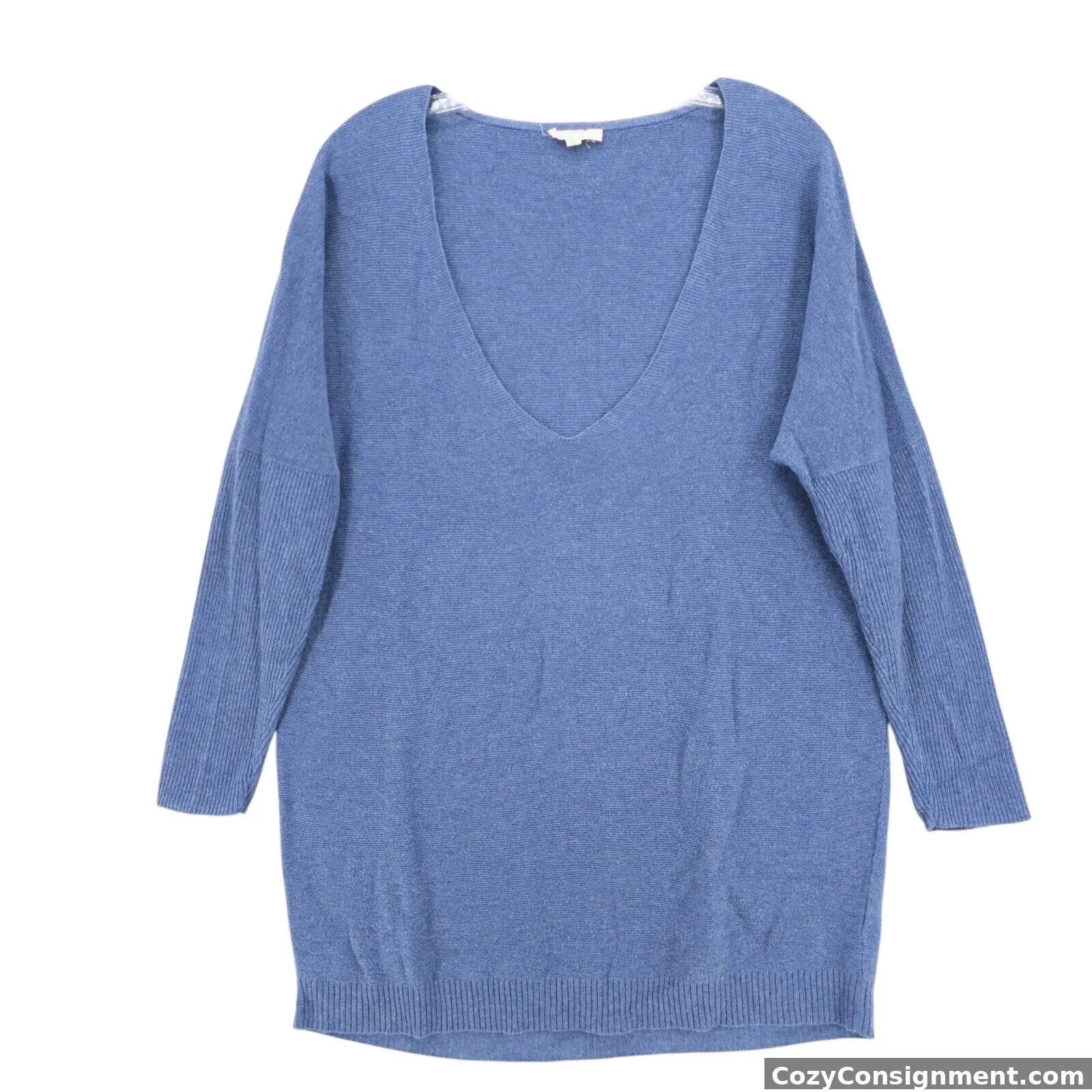 EILEEN FISHER 100% Organic Cotton Blue Sweater Pullover Dropped Sleeve MEDIUM