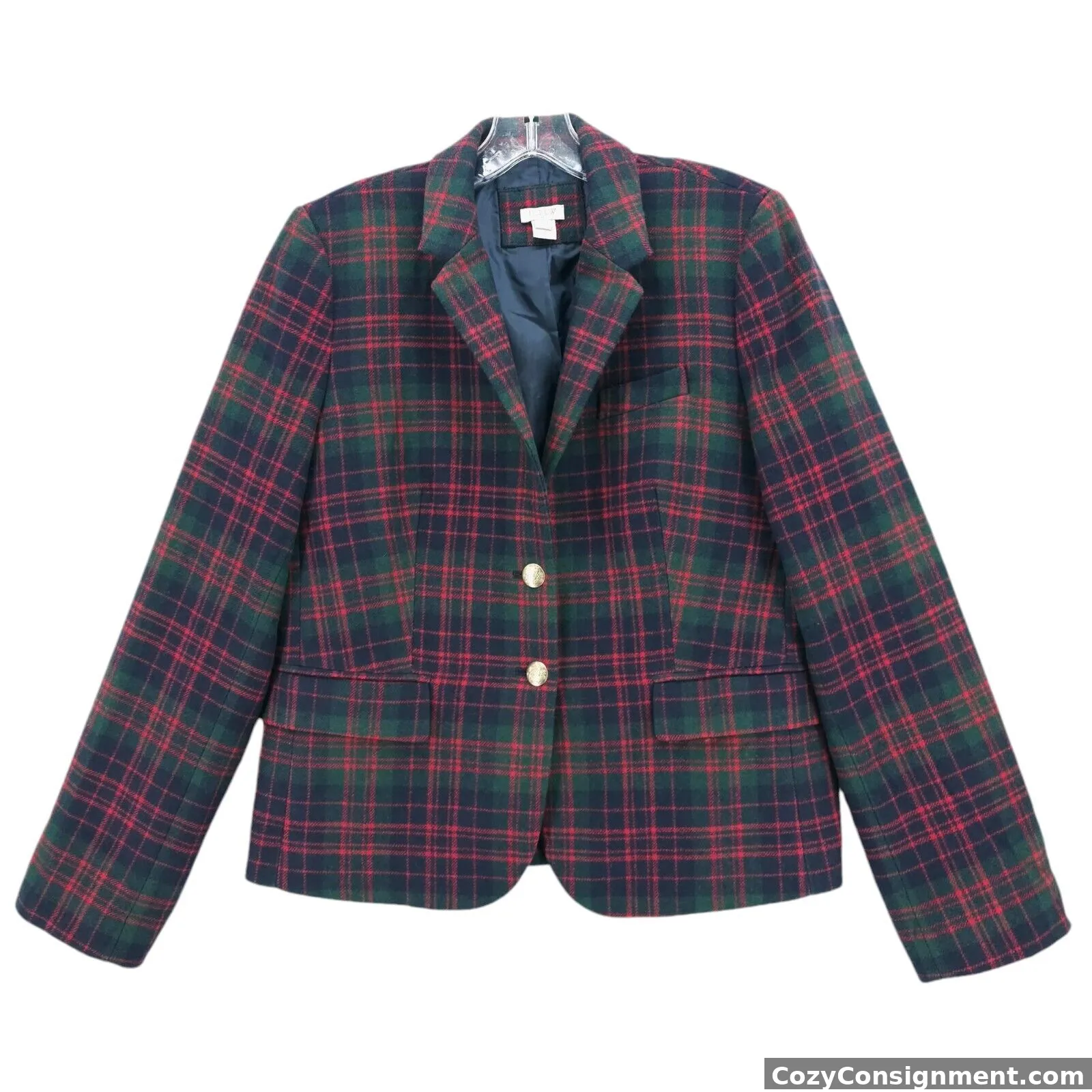 J. CREW Schoolboy Blazer Wool Blend Green Blue Red Plaid Factory Size 10