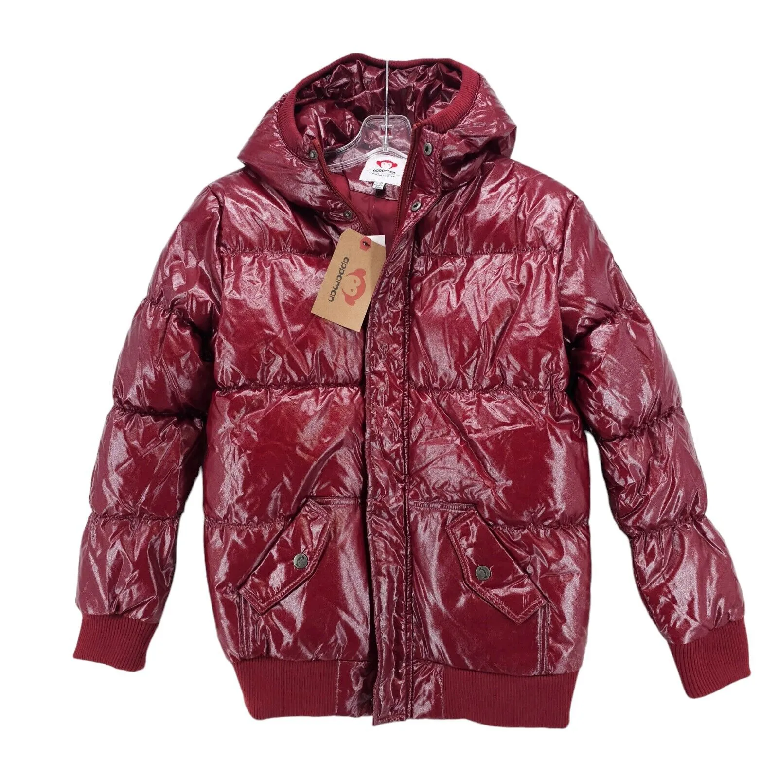 NWT Appaman Puffy Coat Down Puffer Jacket Hooded Glitter Sparkle Royalre Red 12