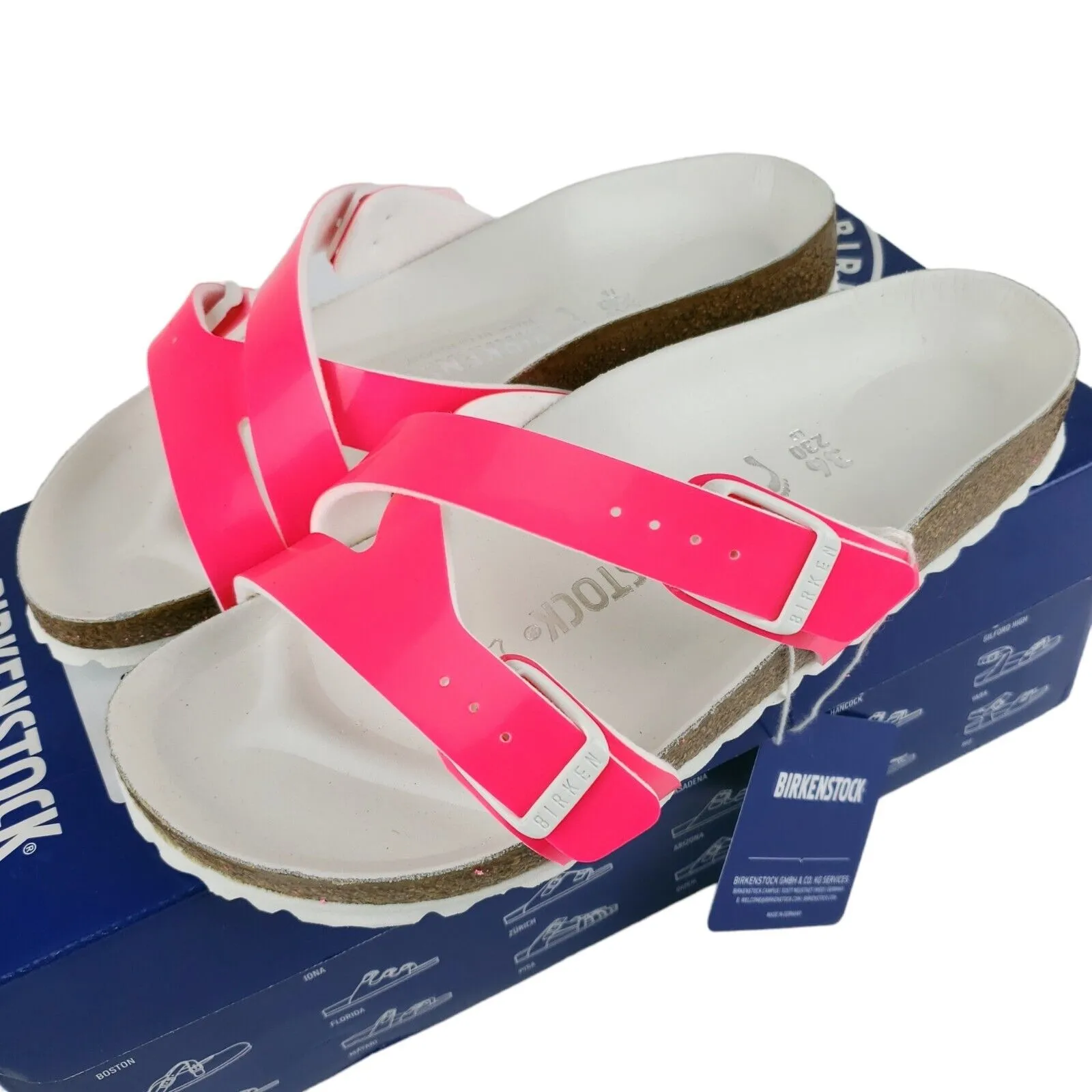 BIRKENSTOCK Yao Birko Flor Patent Leather Slip On Sandal NEON PINK Size 36