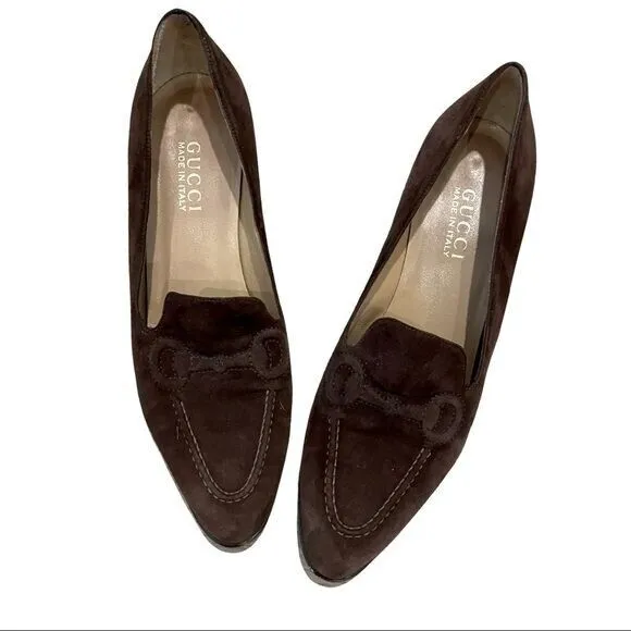 GUCCI Brown Suede Loafer Heels Shoes Pumps in Size 8 B