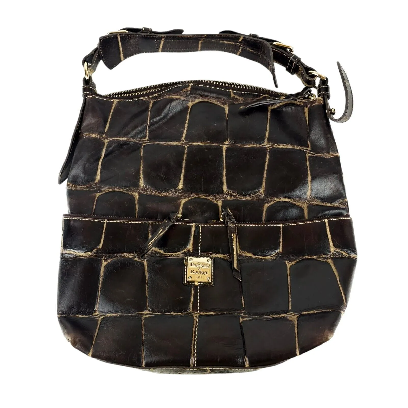 Dooney & Bourke Dillen Dark Brown Croc Embossed Distressed Hobo Shoulder Bag