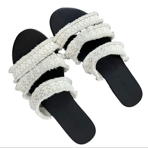 ROTHY'S NEW Sea Shell Triple Band Fringe Sandal White Slide Size 10