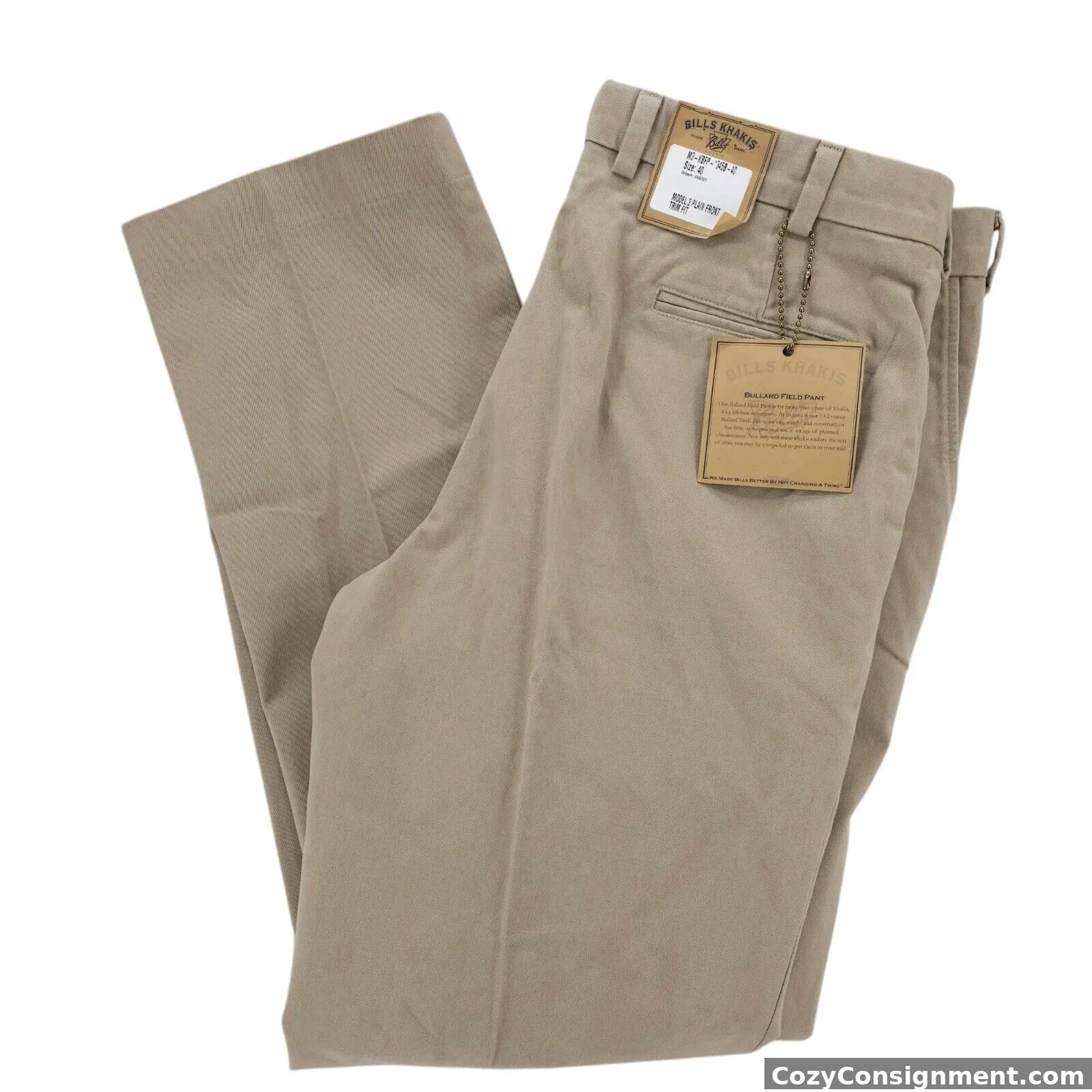 NWT BILLS KHAKIS Beige Bullard Field Pant M3 Plain Front TRIM FIT Size 40