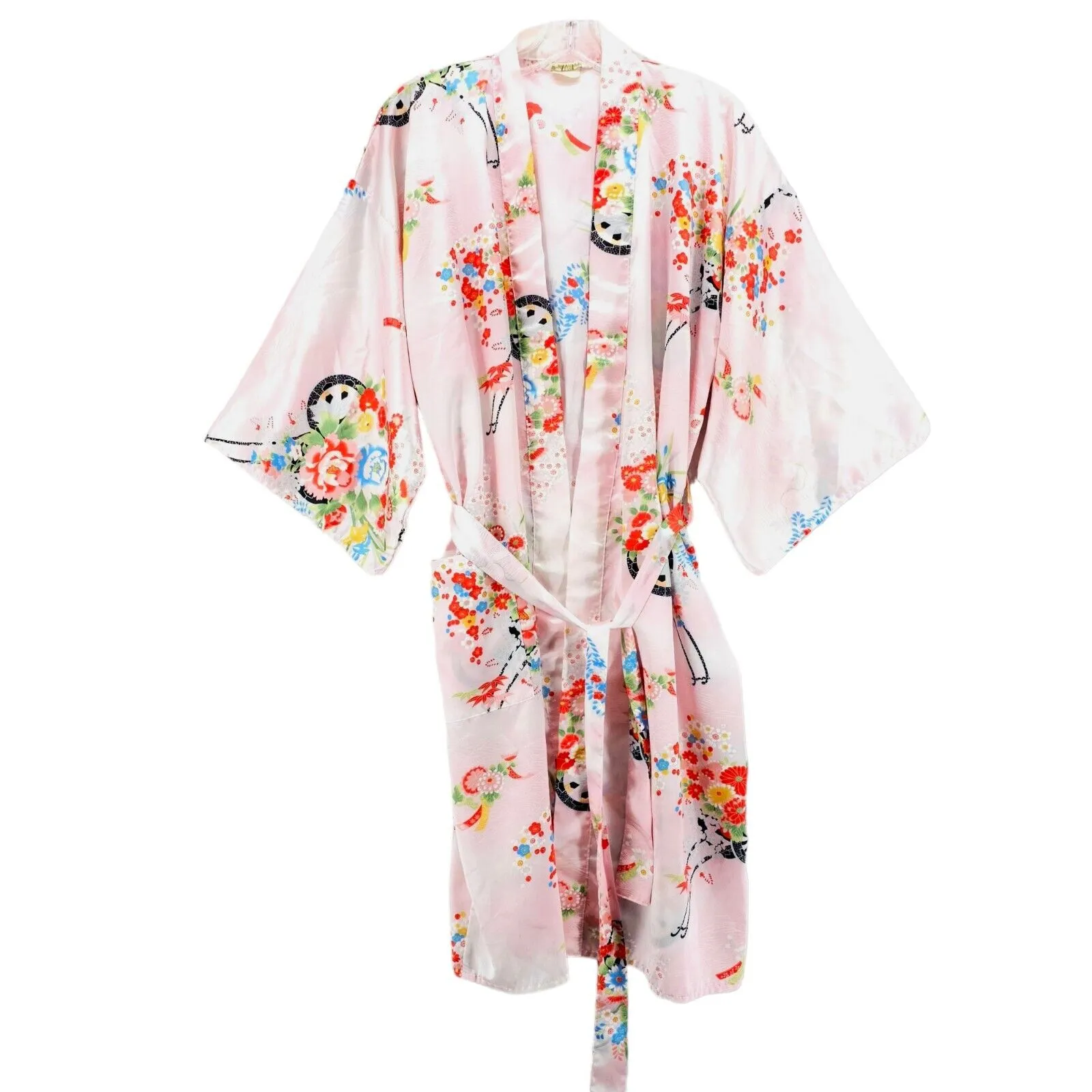 Ichiban Floral Pink Kimono Excellent Quality Made in Japan Belted