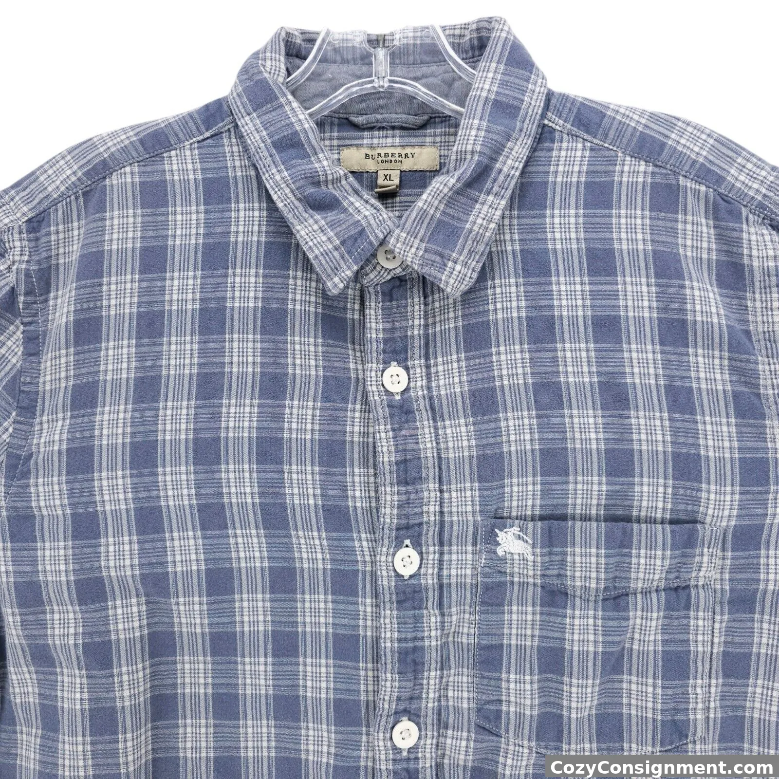 BURBERRY London Blue Check Plaid Shirt Double Layer Fabric 100% Cotton Size XL