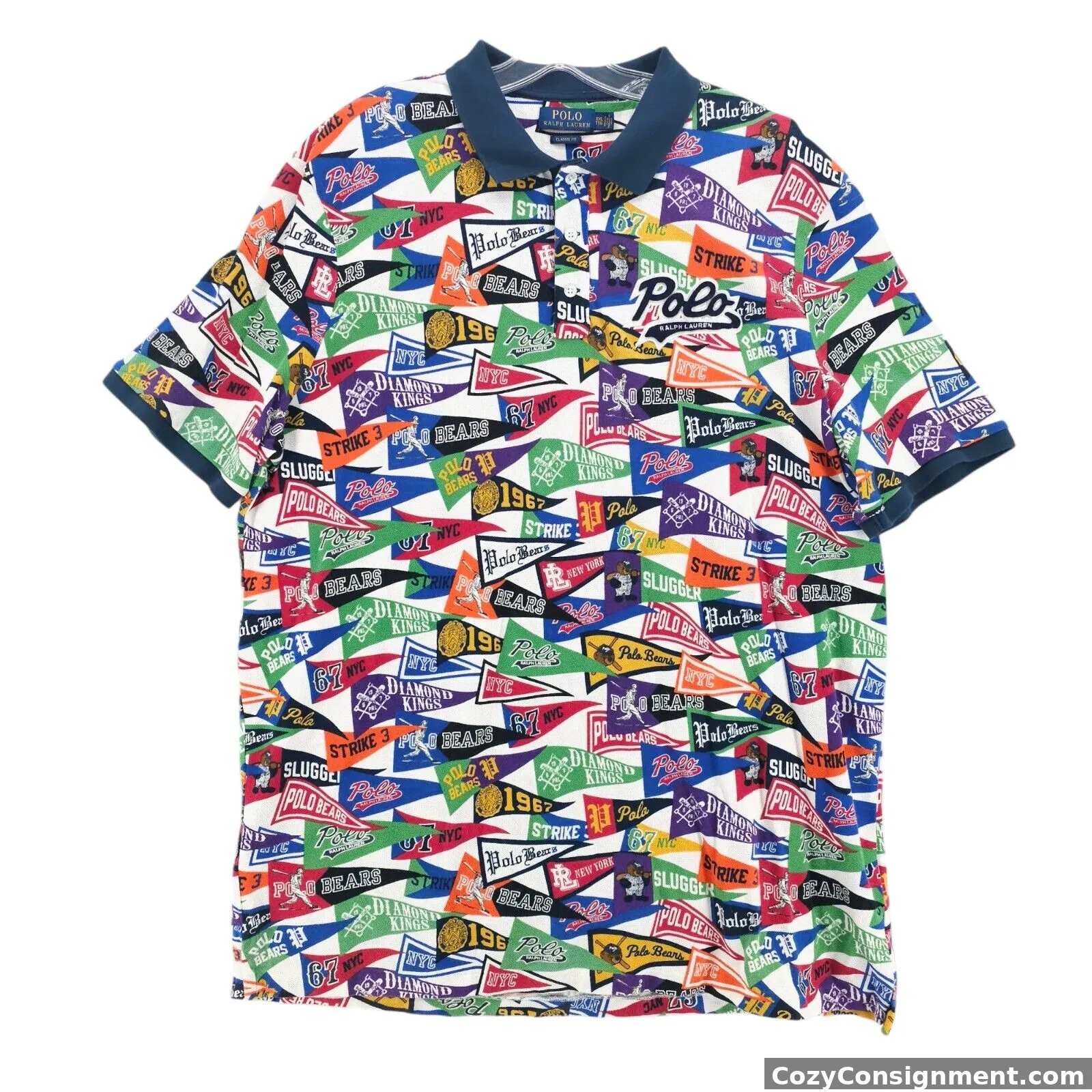 POLO RALPH LAUREN Shirt Classic Fit Baseball Pennant Flag All Over Print XXL