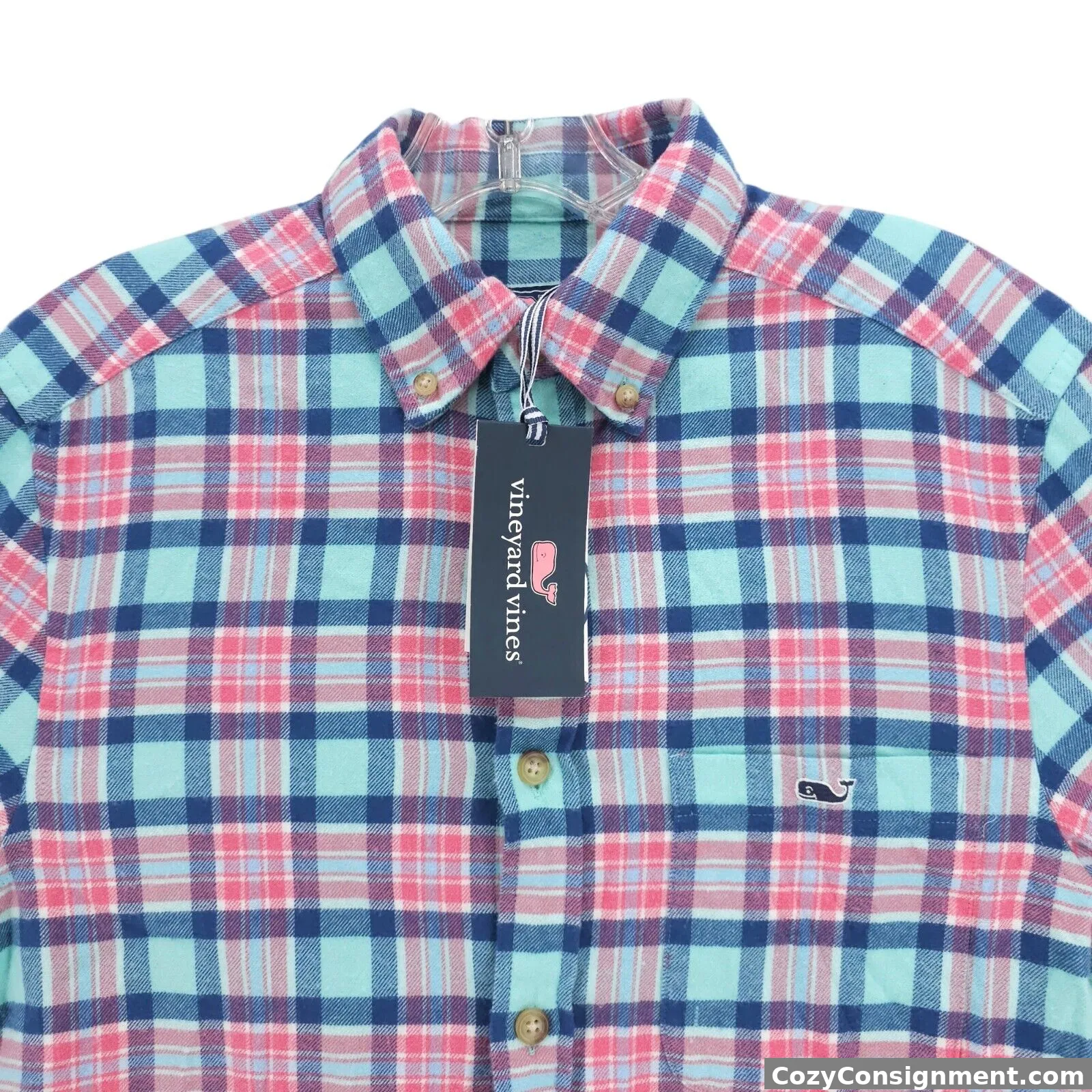 NWT VINEYARD VINES Classic Fit Flannel Shirt Caicos Blue Pink Plaid Size XS