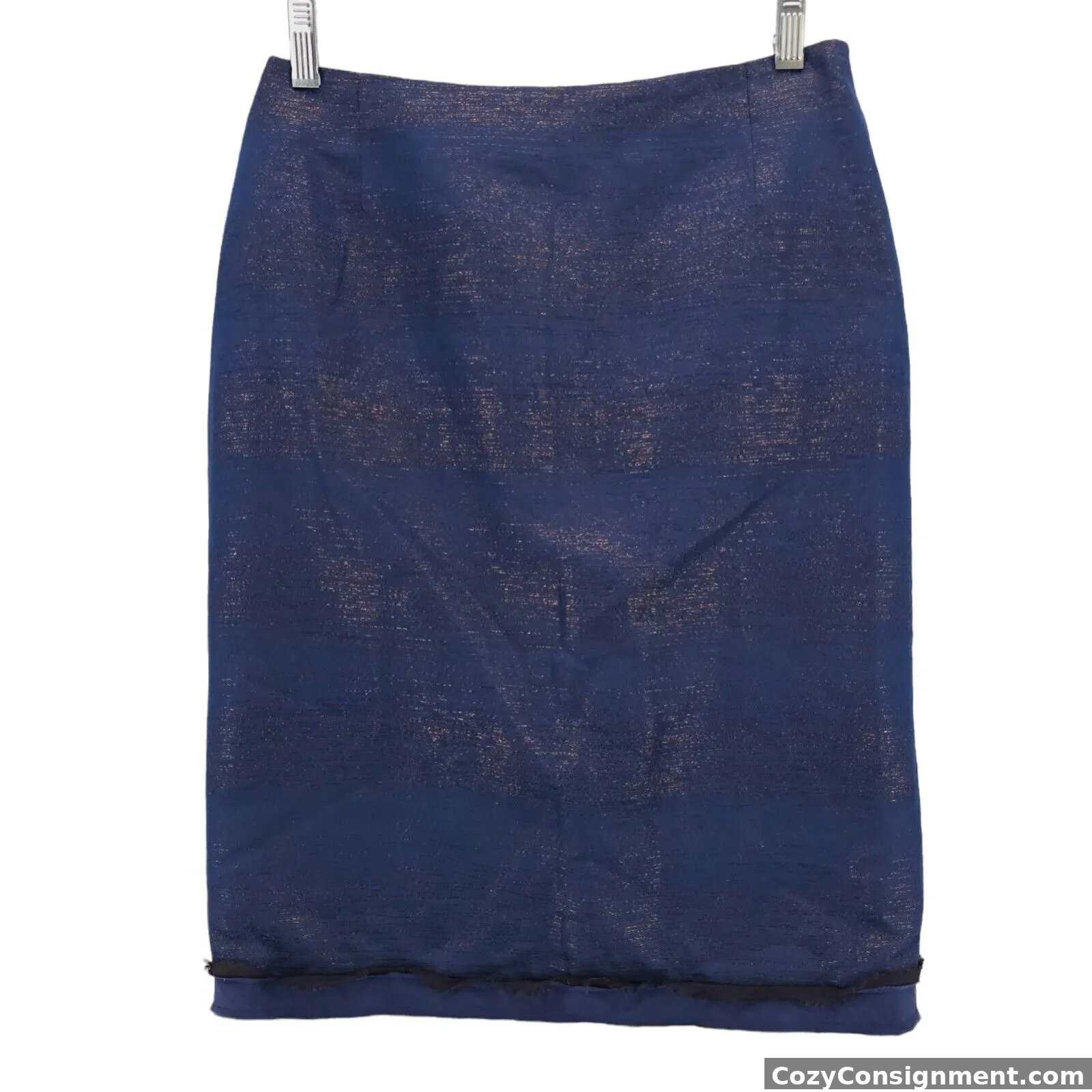 CAROLINA HERRERA Blue Metallic Bronze Pencil Skirt Size 8