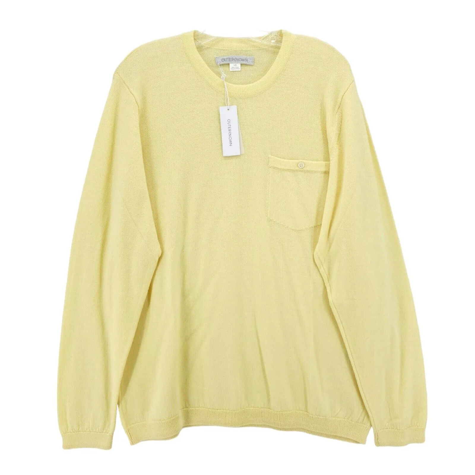 NWT OUTERKNOWN Palisades Pocket Sweater 100% Extrafine Merino Wool Pale Yellow L