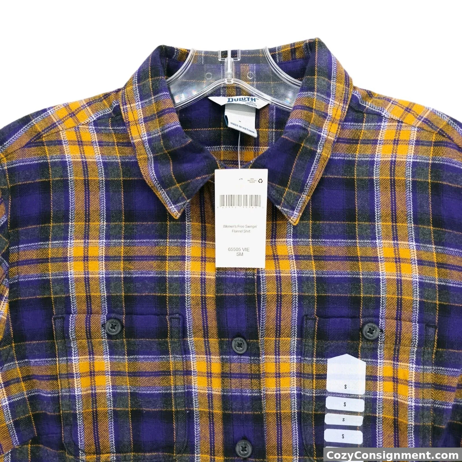 NWT DULUTH TRADING Women's Free Swingin Flannel Shirt Purple Yellow Plaid SMALL