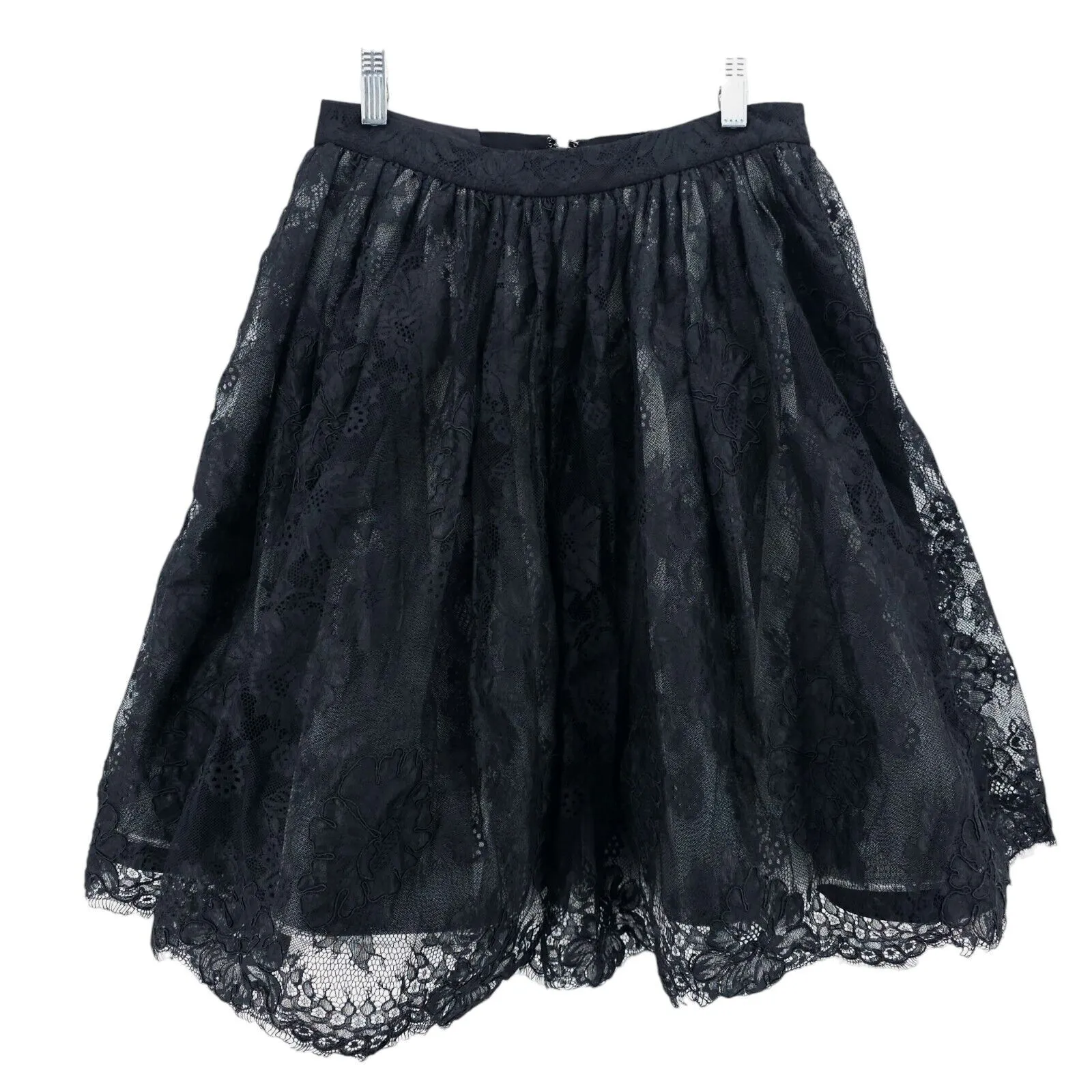 ALICE + OLIVIA Black Lace Overlay Tulle Layered Skirt Knee Length Size 0