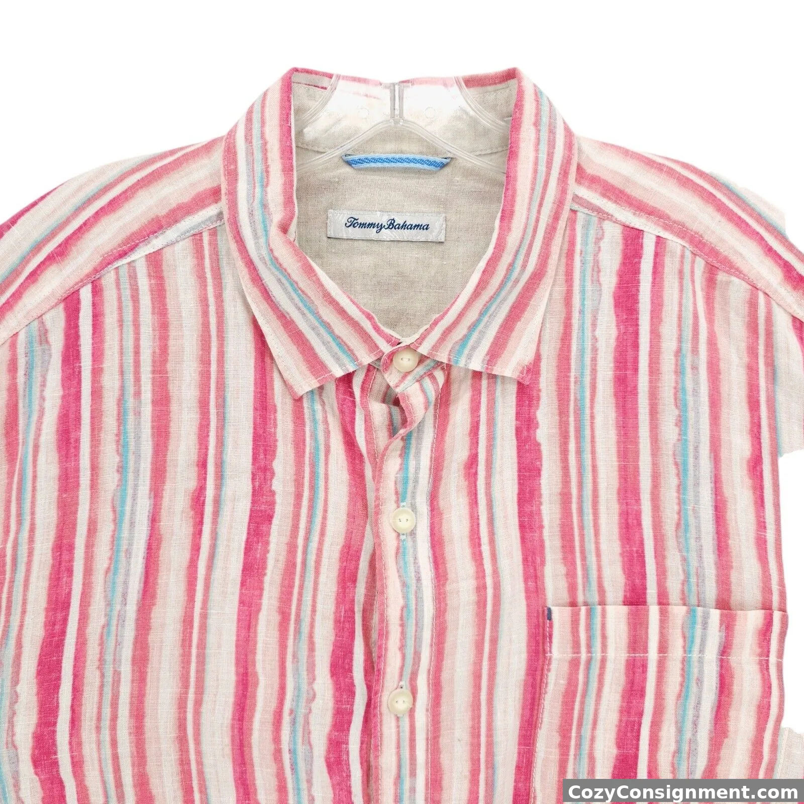 TOMMY BAHAMA 100% Linen Long Sleeve Men's Button Up Shirt Striped Colorful XL