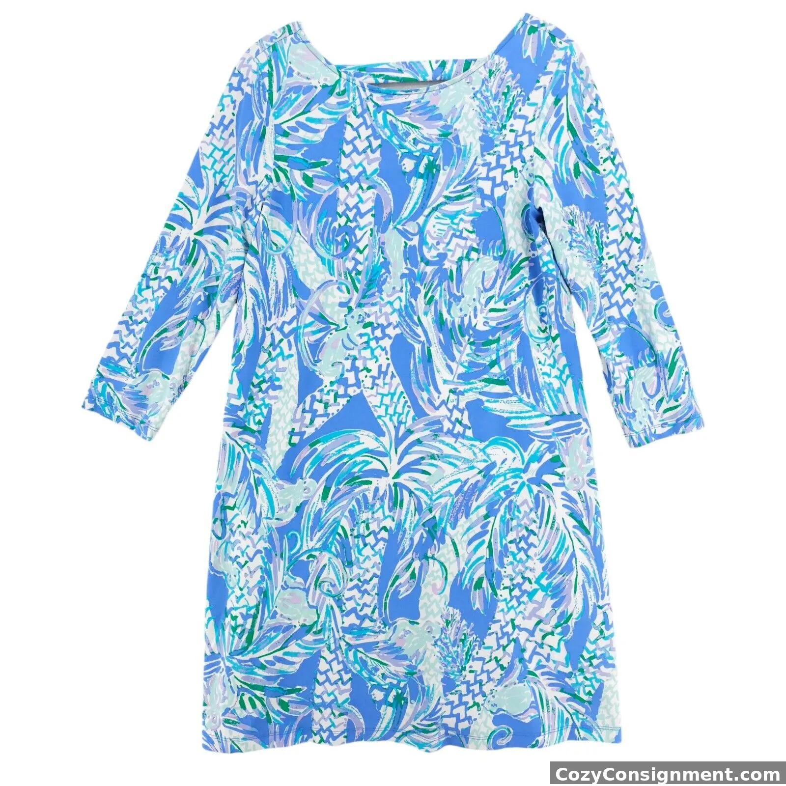 LILLY PULITZER Ophelia Dress Colorful Stretch Rayon Blue Purple Green MEDIUM