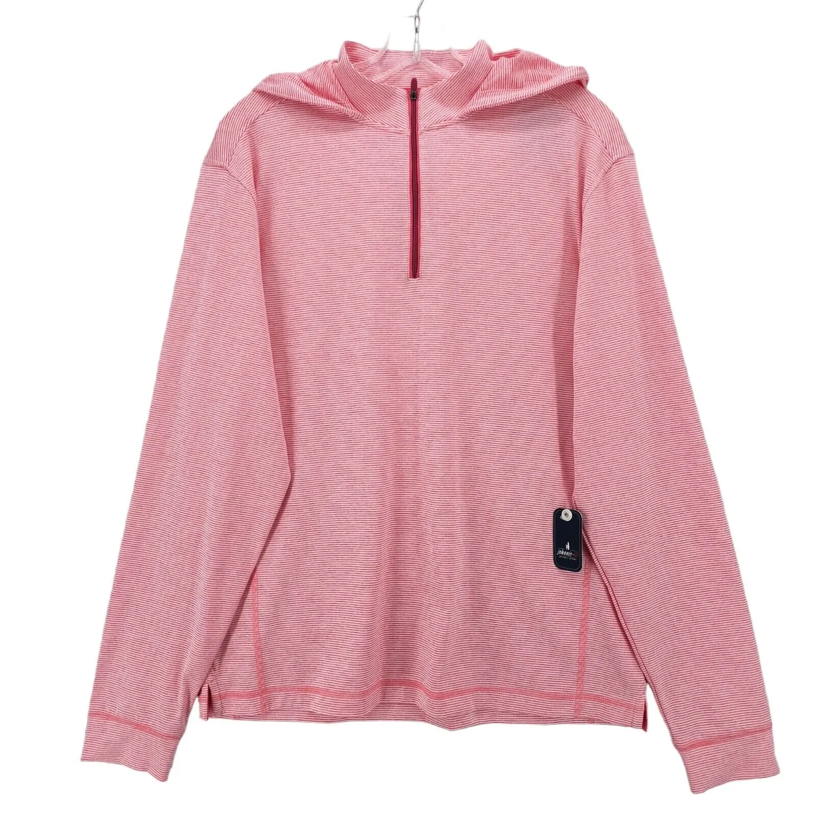 NWT JOHNNIE-O Hybrid Hoodie Azalea Pink Striped Performance UPF 50 Size MEDIUM