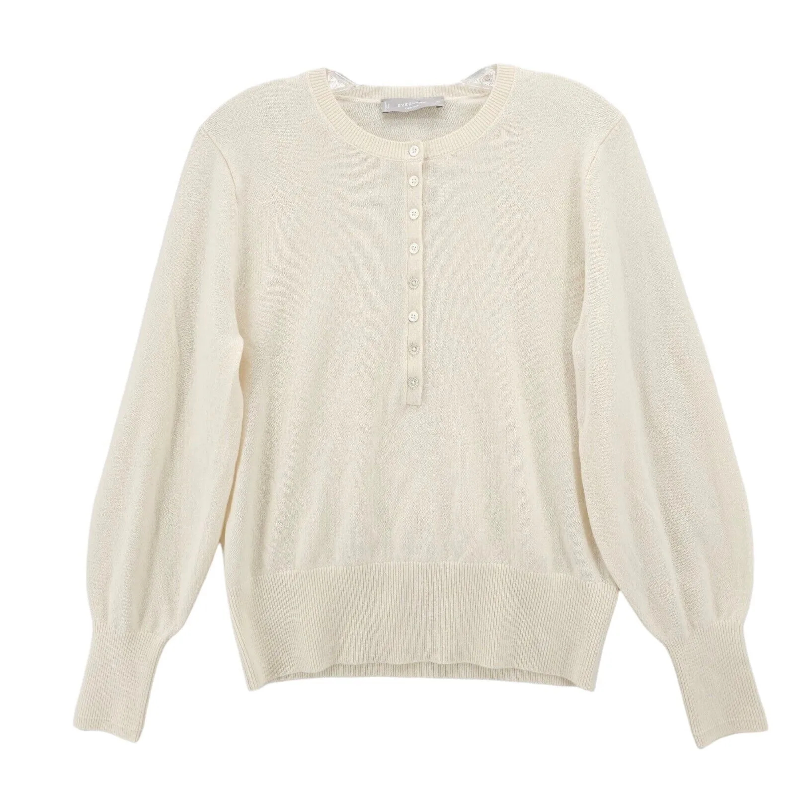 EVERLANE 100% Cashmere Henley Sweater Pullover Cream Off White SMALL