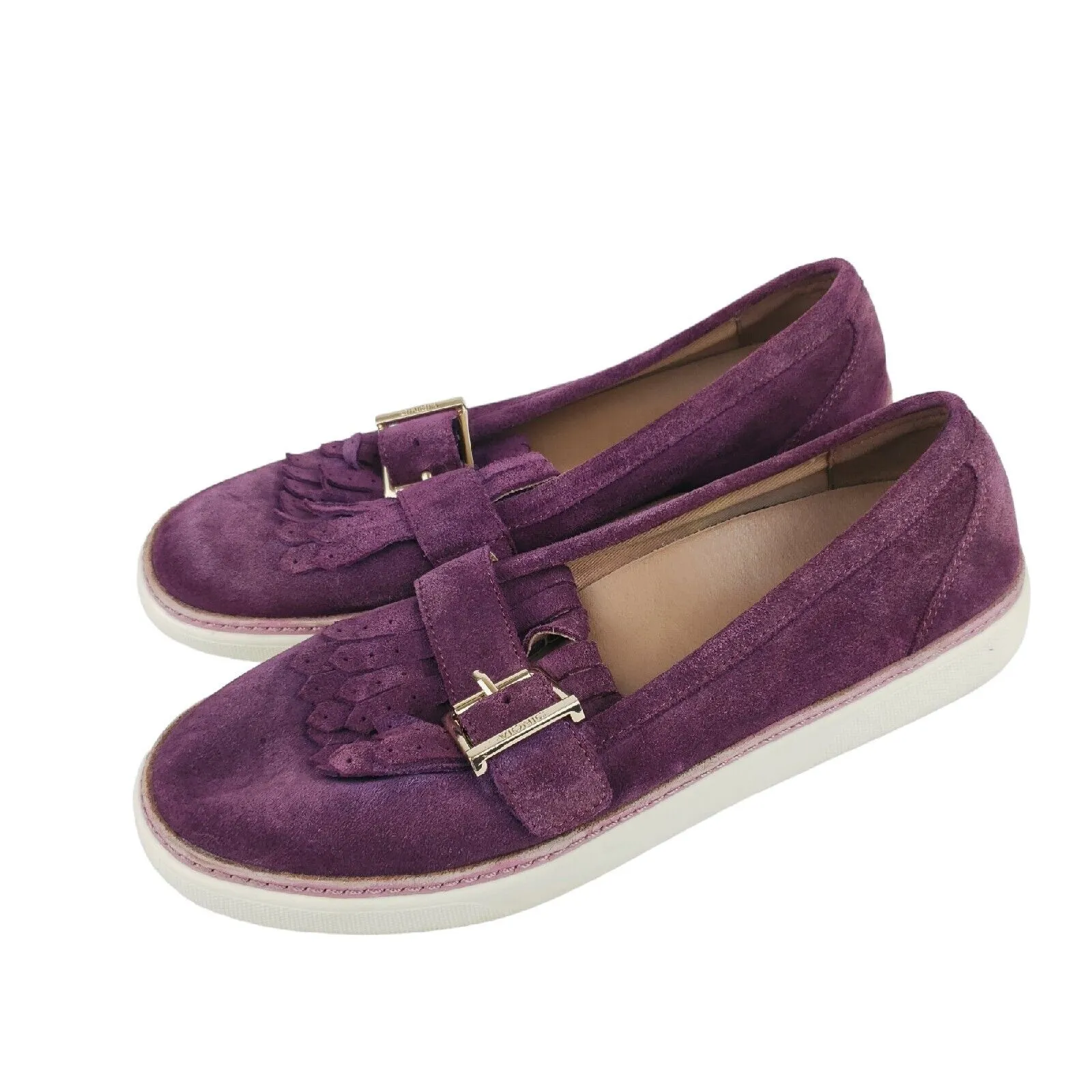 VIONIC Cambridge Purple Merlot Suede Kiltie Loafers Buckle Comfort Size 7.5