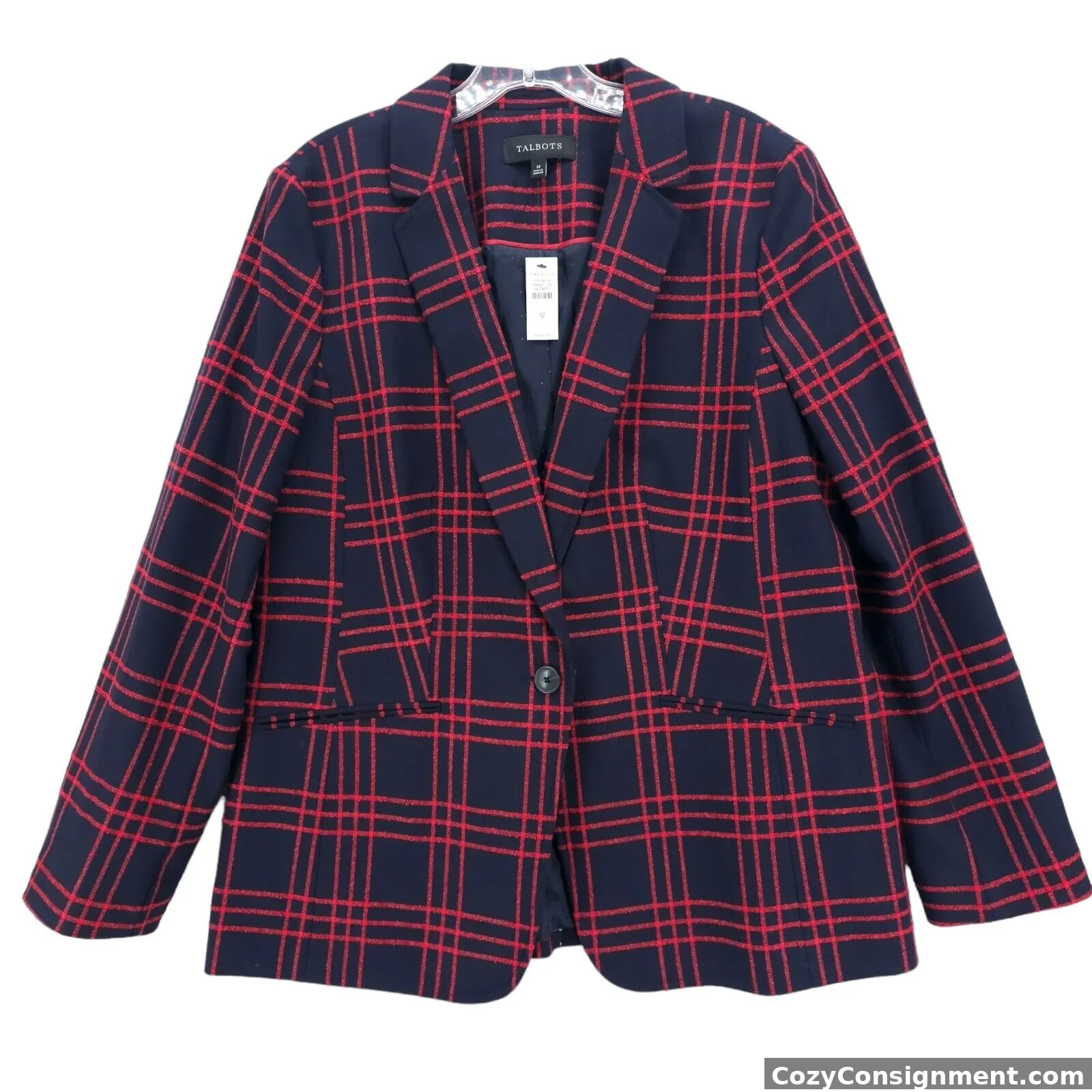 NWT TALBOTS Blue Red Plaid Blazer Jacket Size 12