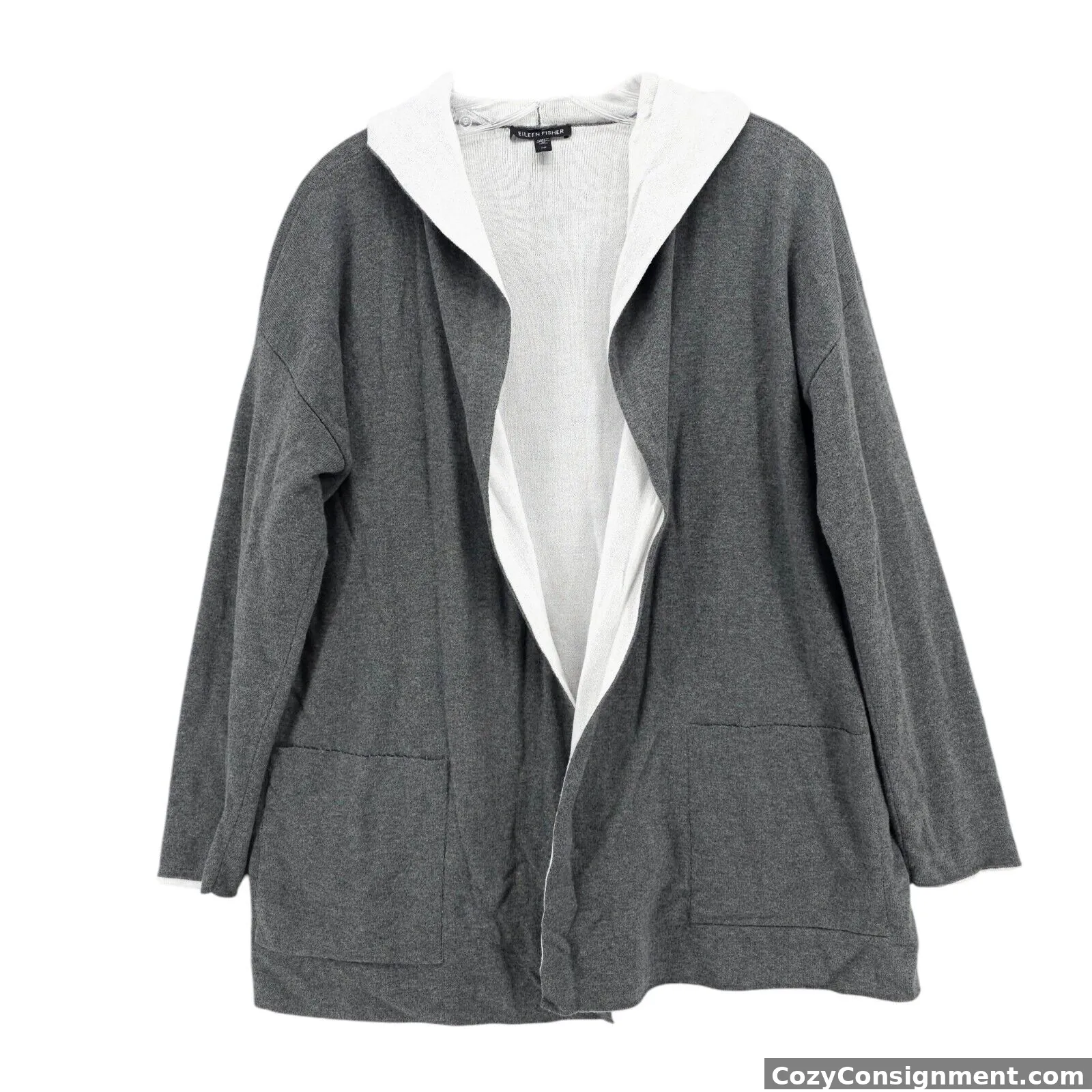 EILEEN FISHER Peruvian Organic Cotton Blend Cardigan Hooded Open Oversized SMALL