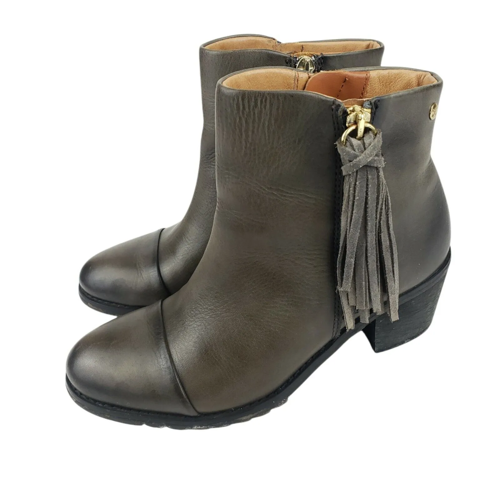 PIKOLINOS Ankle Booties Andorra Tassel Zipper Olive Green Gray Size EU 36