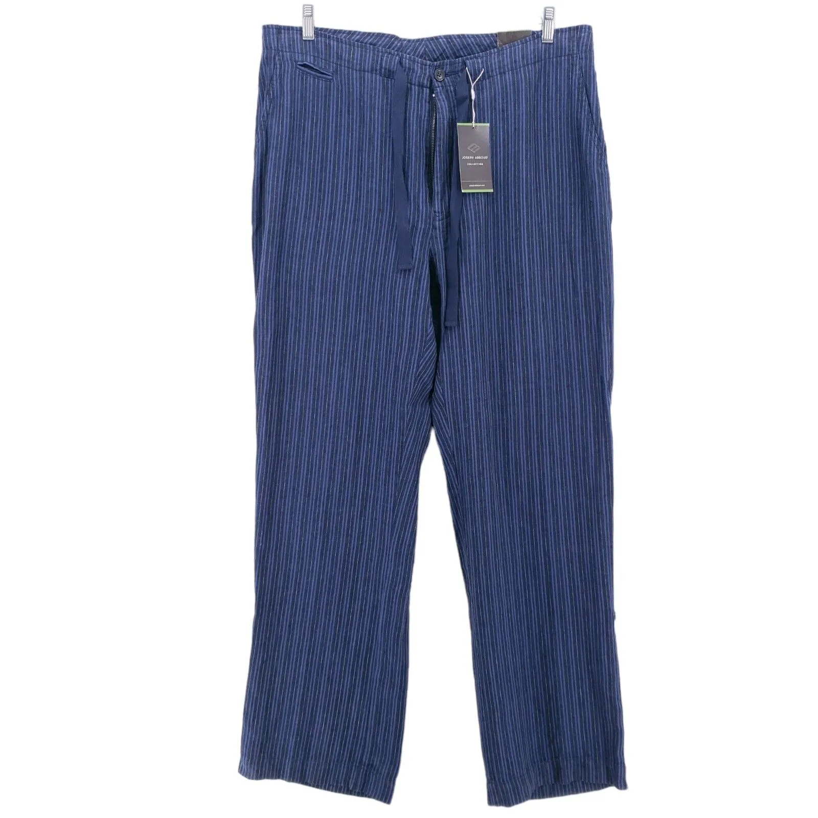 NWT JOSEPH ABBOUD 100% Linen Navy Aegean Striped Pants Drawstring Size XL