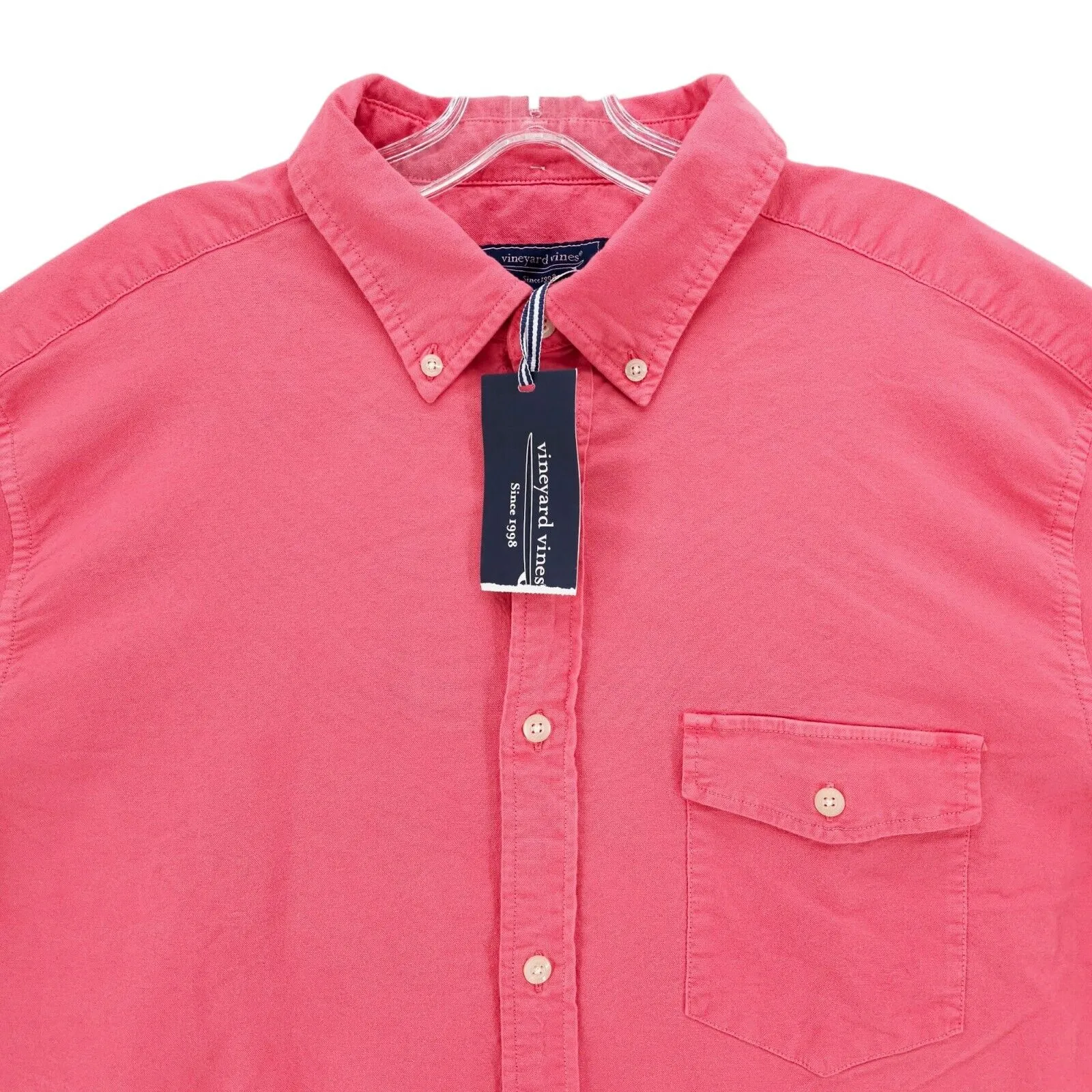 NWT VINEYARD VINES Garment Dyed Oxford Shirt Classic Fit LOBSTER REEF Pink LARGE