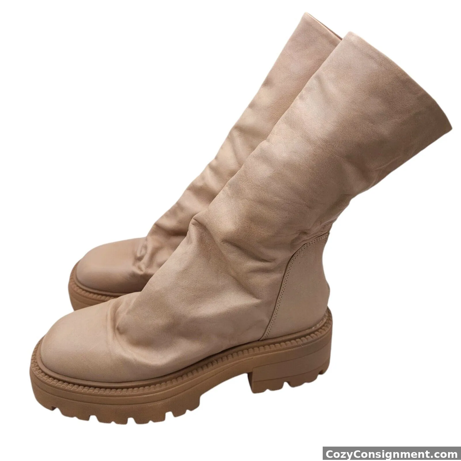 FREE PEOPLE Emma Ruched Boots Chunky Slouchy Natural Beige Leather EU 40 - US 10