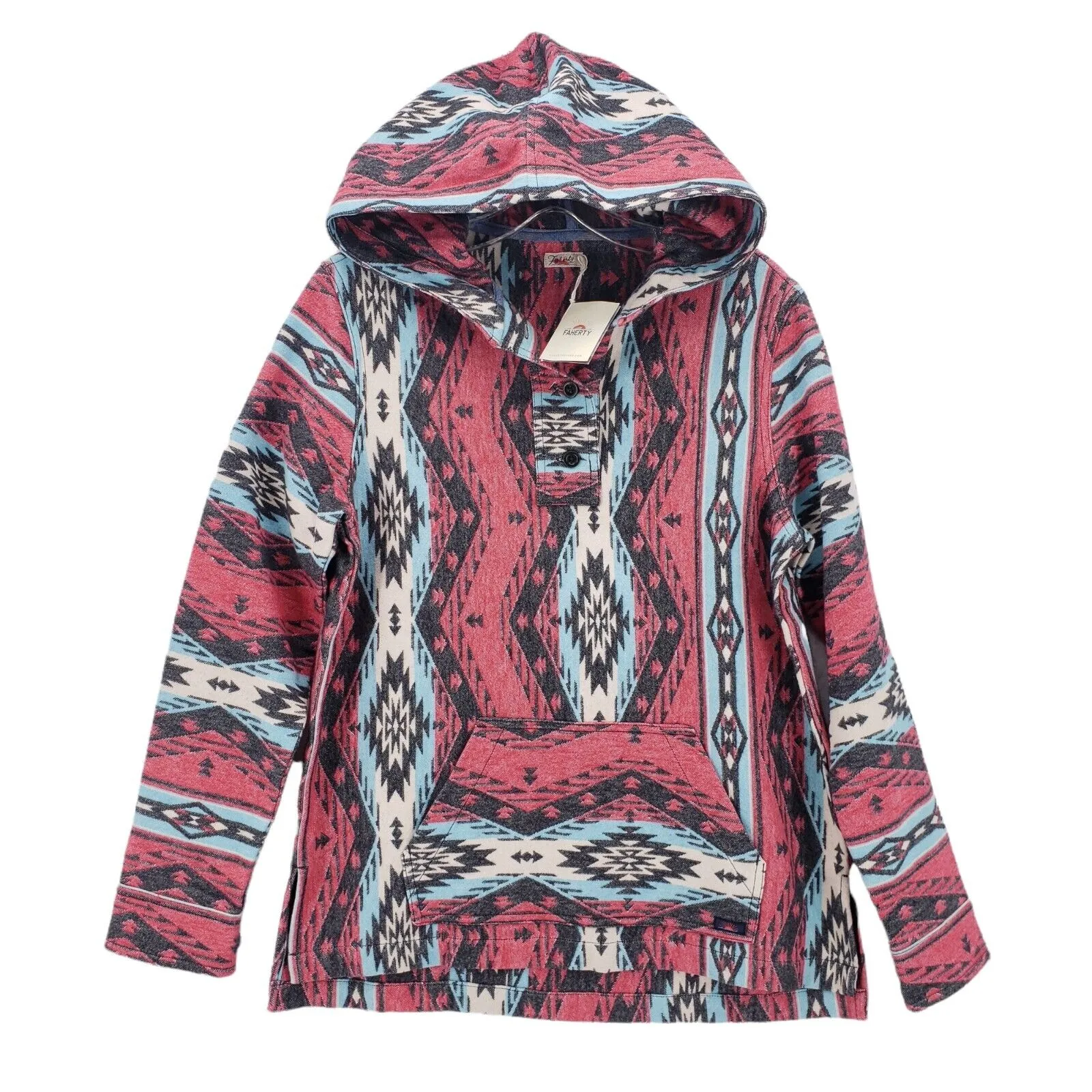 Faherty Pacific Poncho Hoodie Topeka Rail Southwestern Pattern Mens Size SMALL