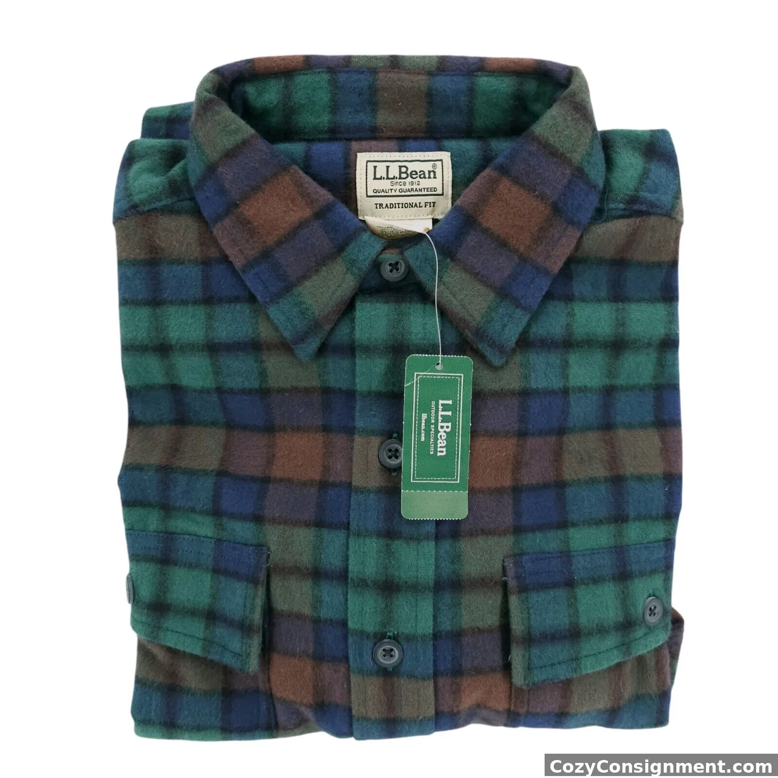 NWT LL BEAN Chamois Shirt Evergreen Multi Plaid 100% Cotton Men's MEDIUM Regular